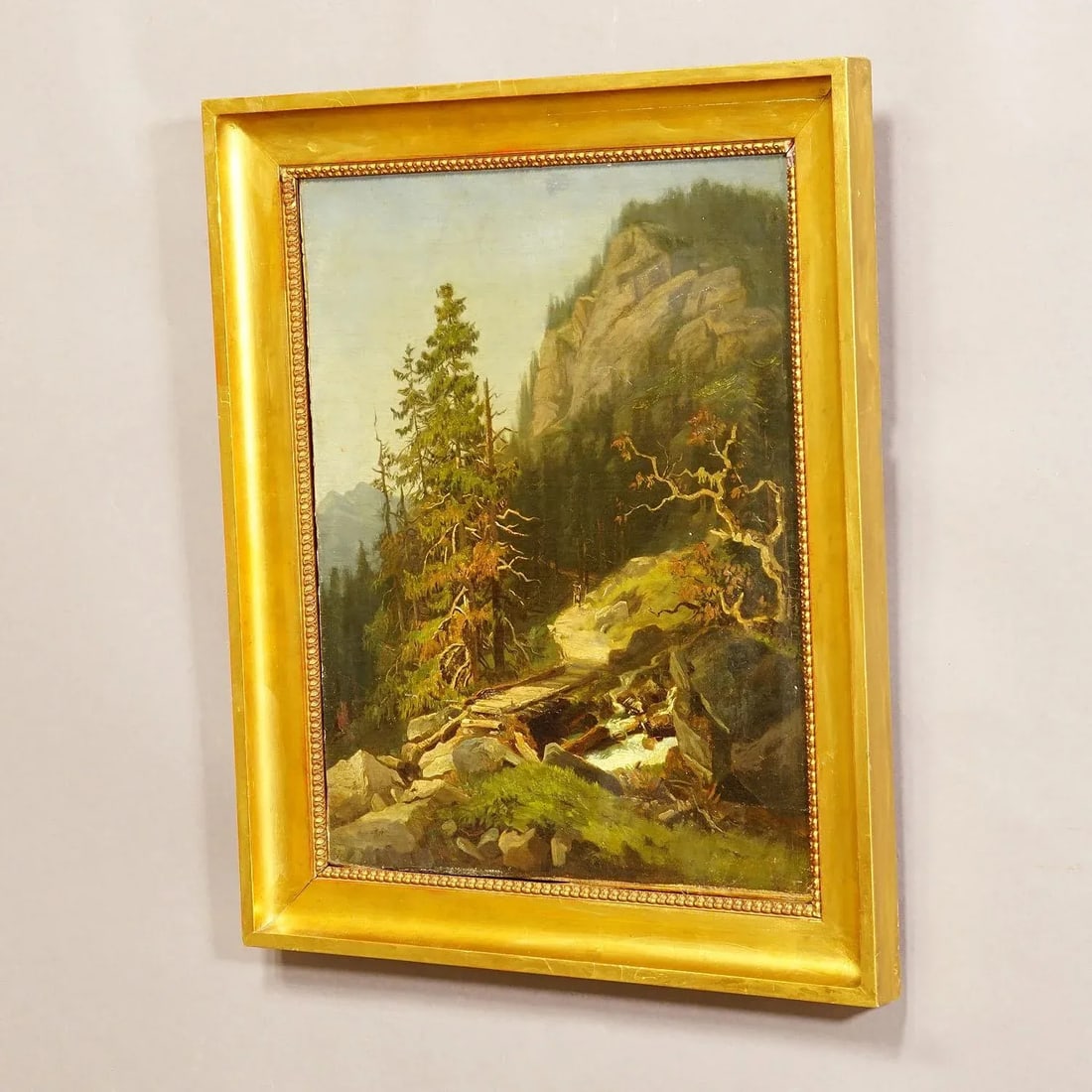 Summerly Mountain Landscape With Hiker on Hiking Trail, 19th Century - 2