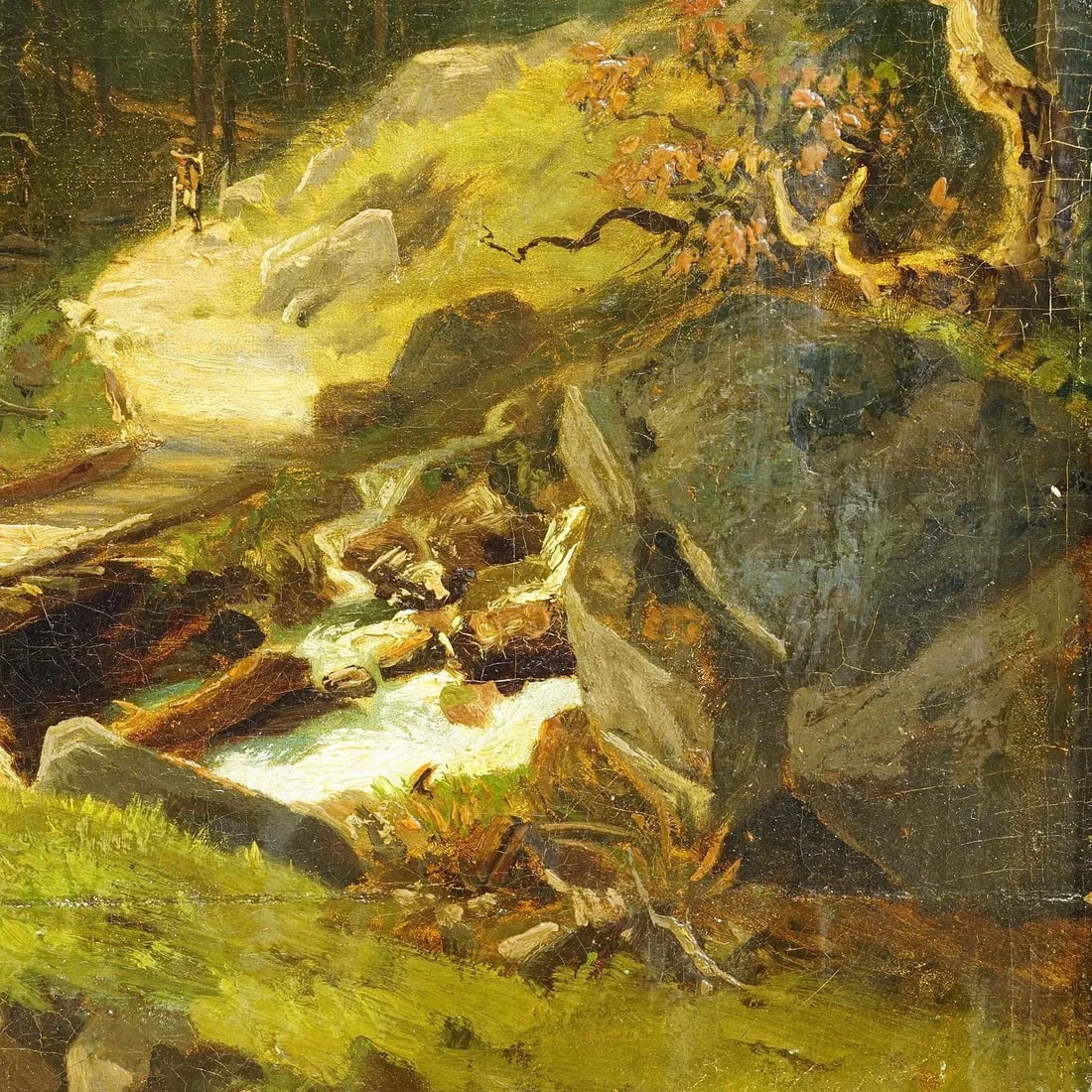 Summerly Mountain Landscape With Hiker on Hiking Trail, 19th Century - 5