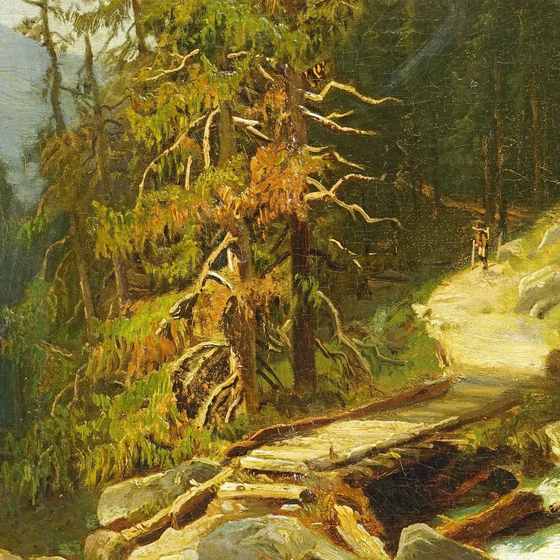 Summerly Mountain Landscape With Hiker on Hiking Trail, 19th Century - 6