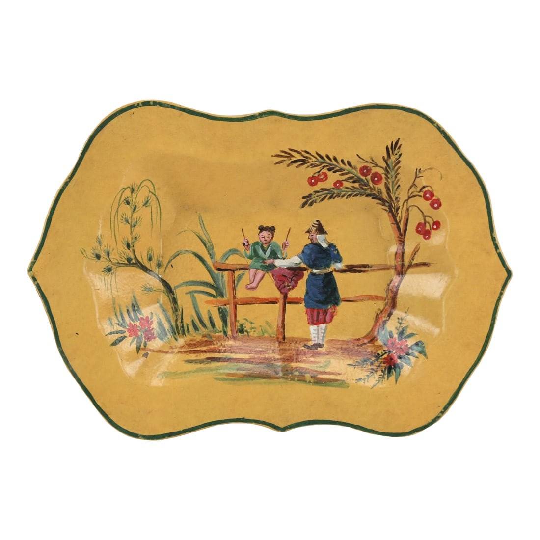 Vintage Yellow Hand Painted Chinoiseries Plate and Serving Tray (1 of 10)