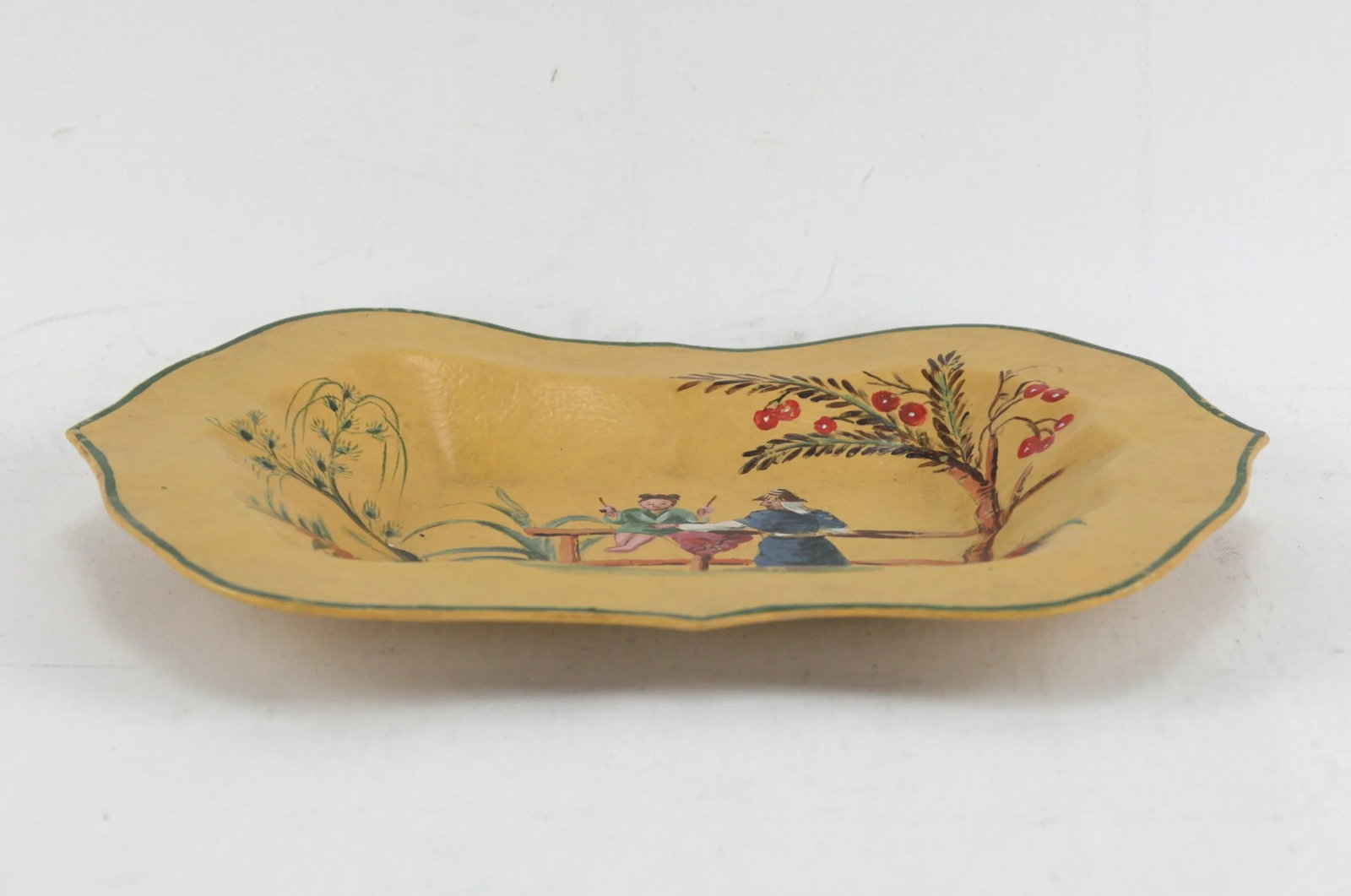 Vintage Yellow Hand Painted Chinoiseries Plate and Serving Tray - 3