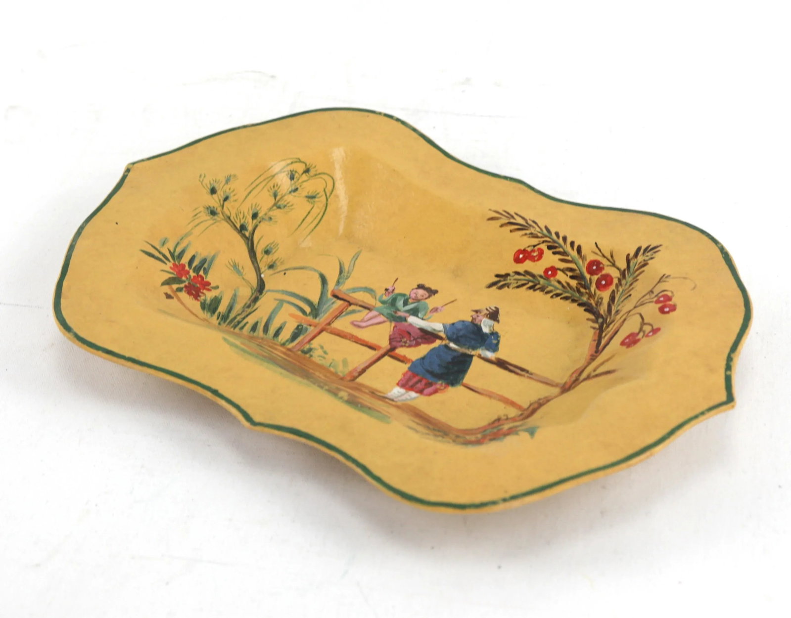 Vintage Yellow Hand Painted Chinoiseries Plate and Serving Tray - 4
