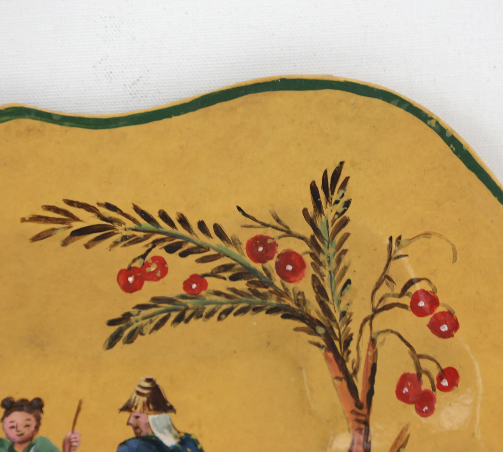 Vintage Yellow Hand Painted Chinoiseries Plate and Serving Tray - 6