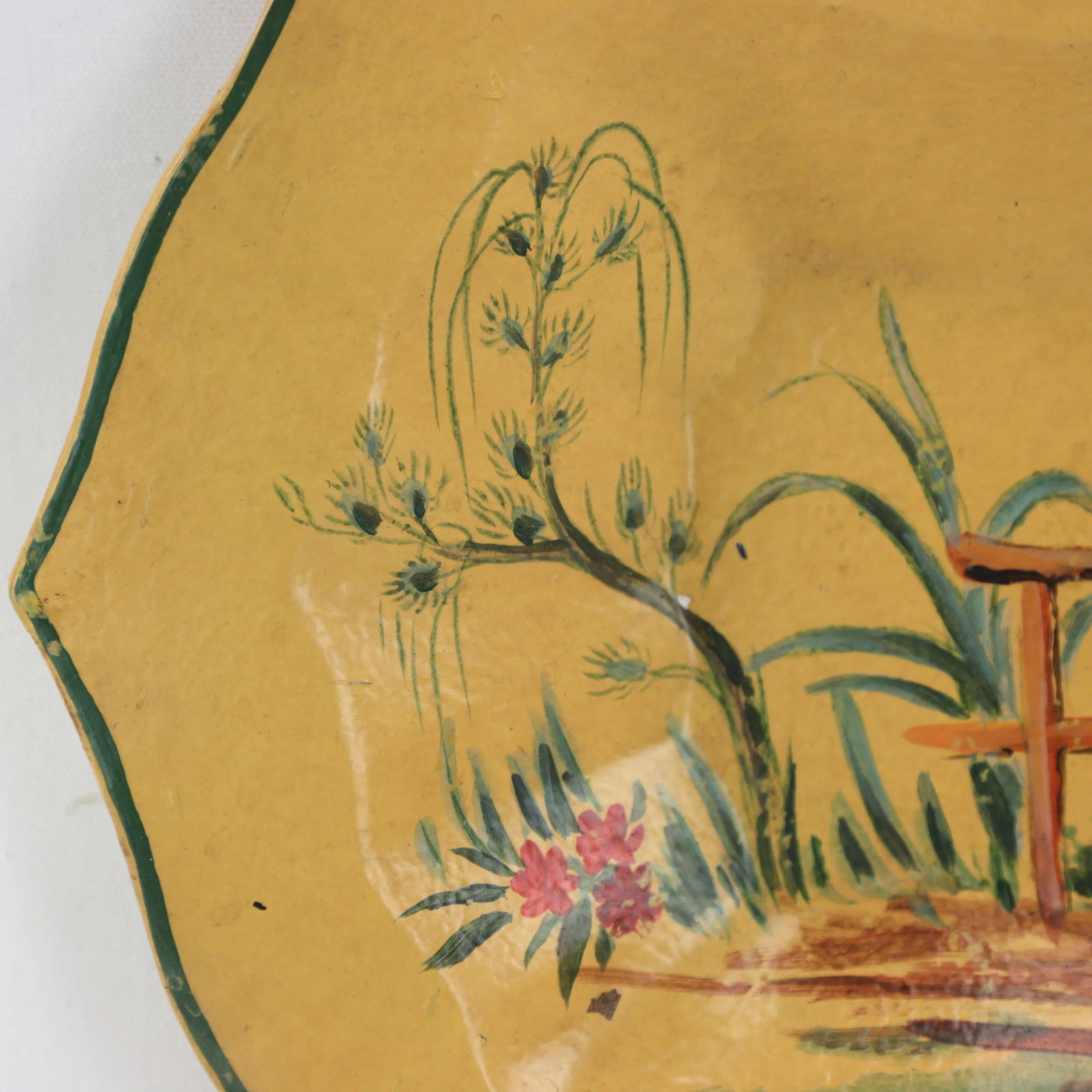 Vintage Yellow Hand Painted Chinoiseries Plate and Serving Tray - 8