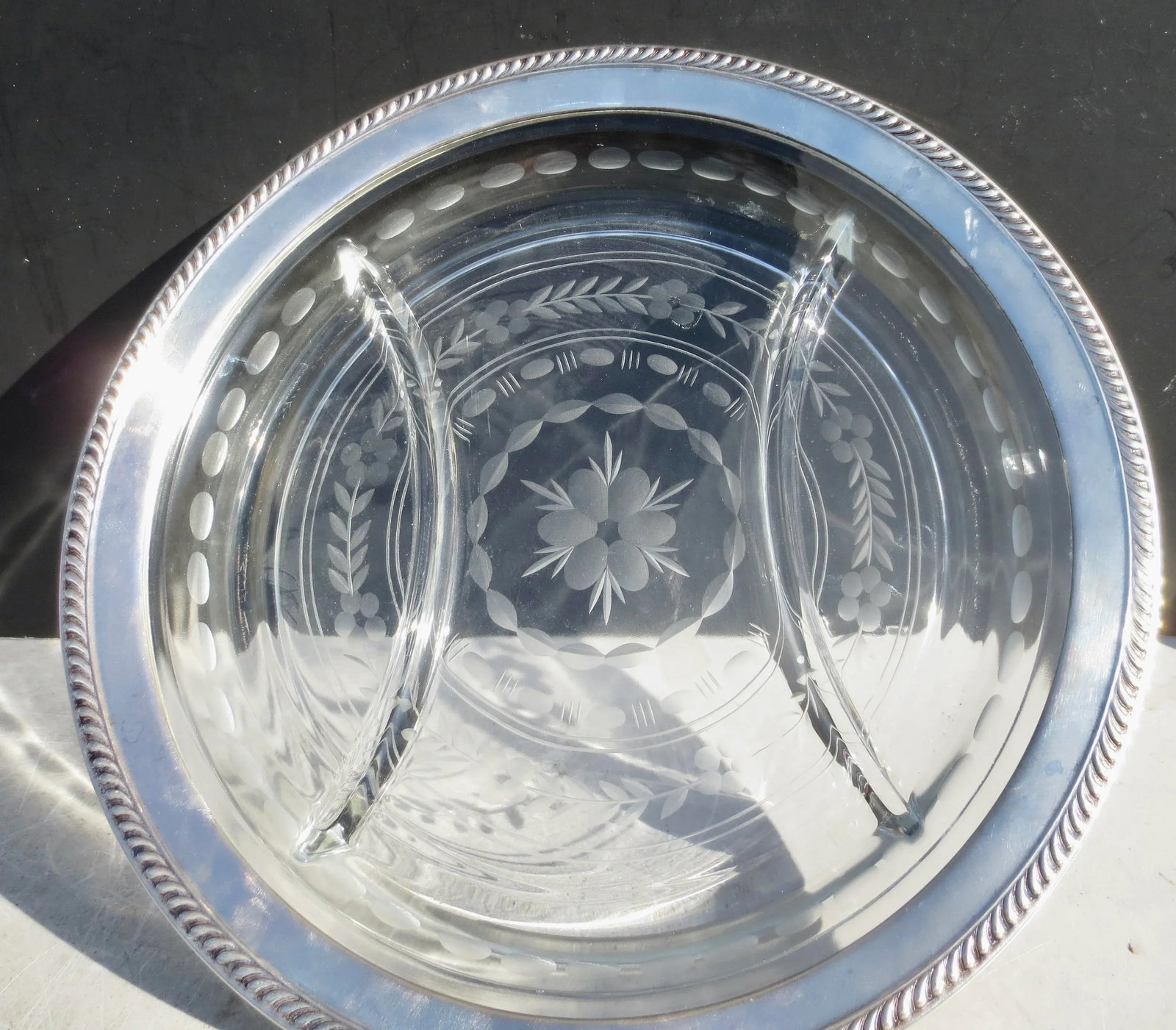 Wallace Sterling Rimmed Cut Glass Serving Dish - 2