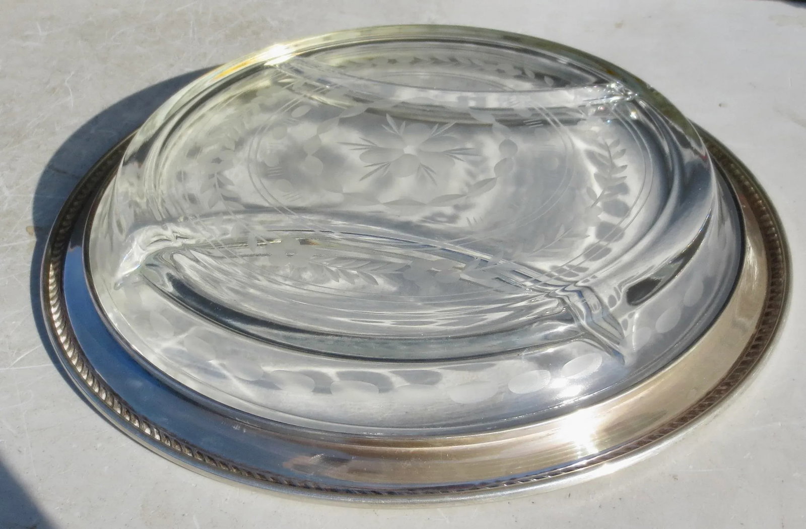 Wallace Sterling Rimmed Cut Glass Serving Dish - 5