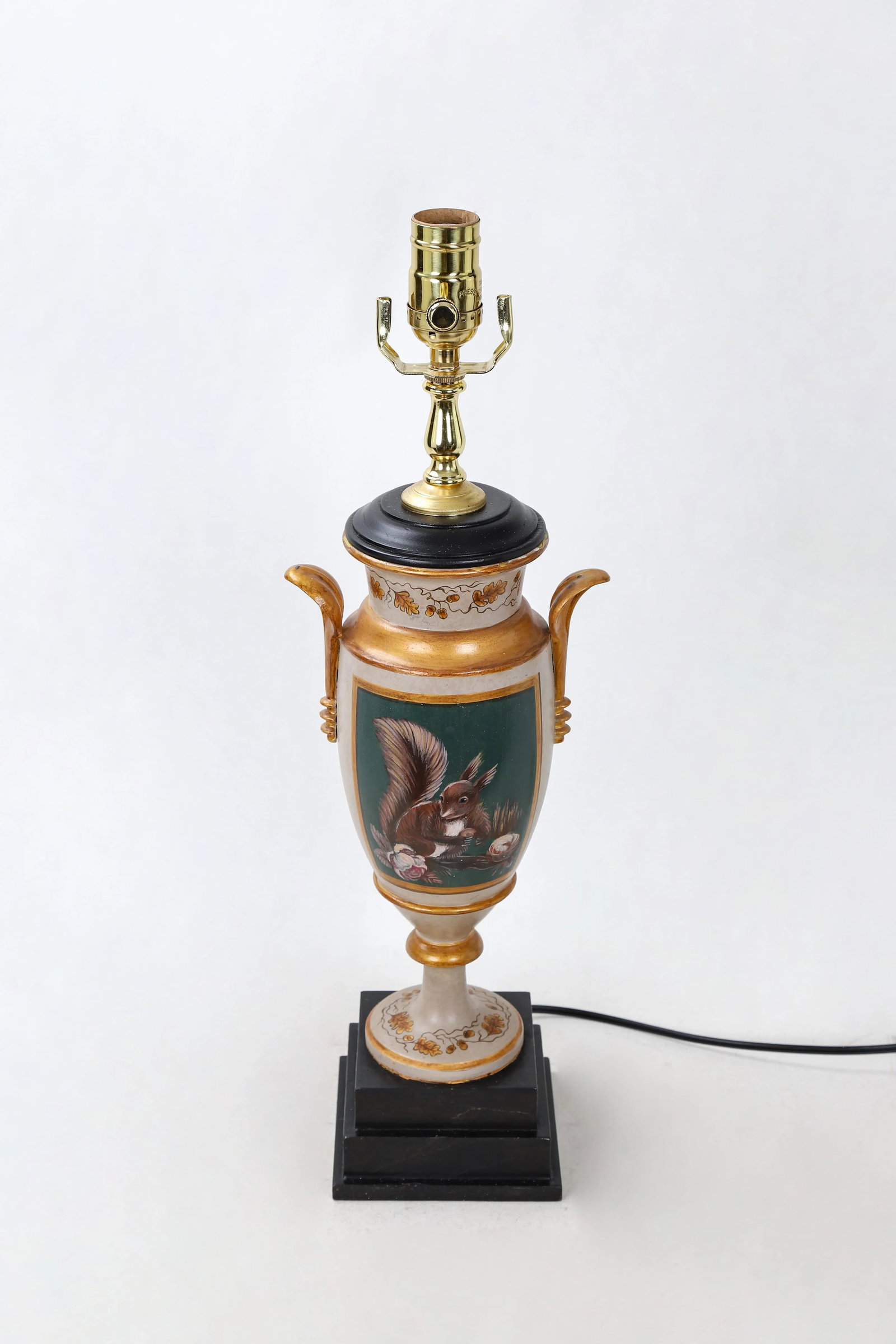 Vintage Cream and Gold Squirrel and Acorns Trophy Cup Lamp - 2