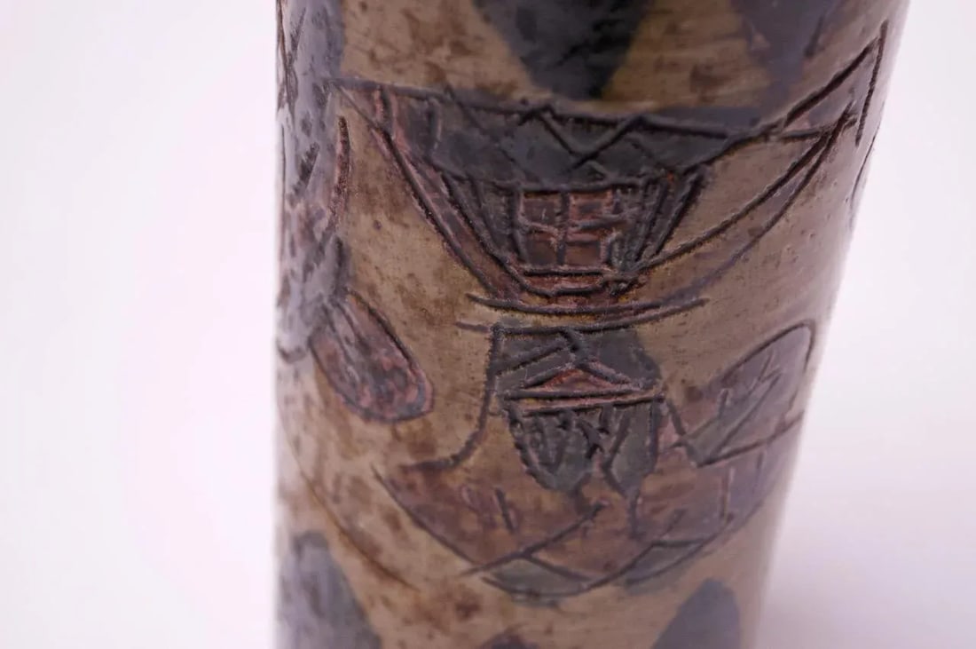Vintage Japanese Otagiri Incised Vase by Omc - 10