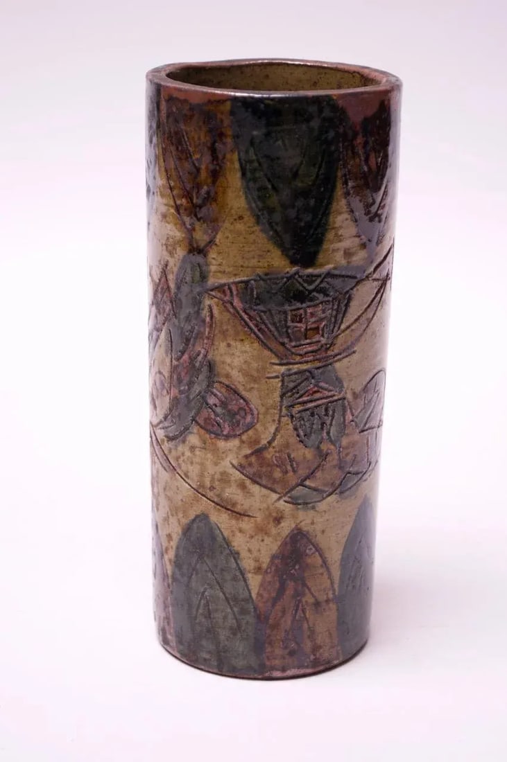 Vintage Japanese Otagiri Incised Vase by Omc - 13
