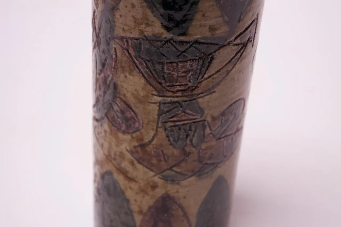 Vintage Japanese Otagiri Incised Vase by Omc - 9