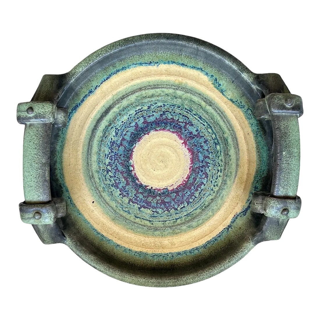 Handmade Greek Studio Ceramic Art Tray by Christos Tsimbourlas: This artisan made ceramic tray exudes a handmade charm. In the vein of Kelly Wearstler's design aesthetic, this piece combine natural elements with those that resemble machinery. The wheel-thrown