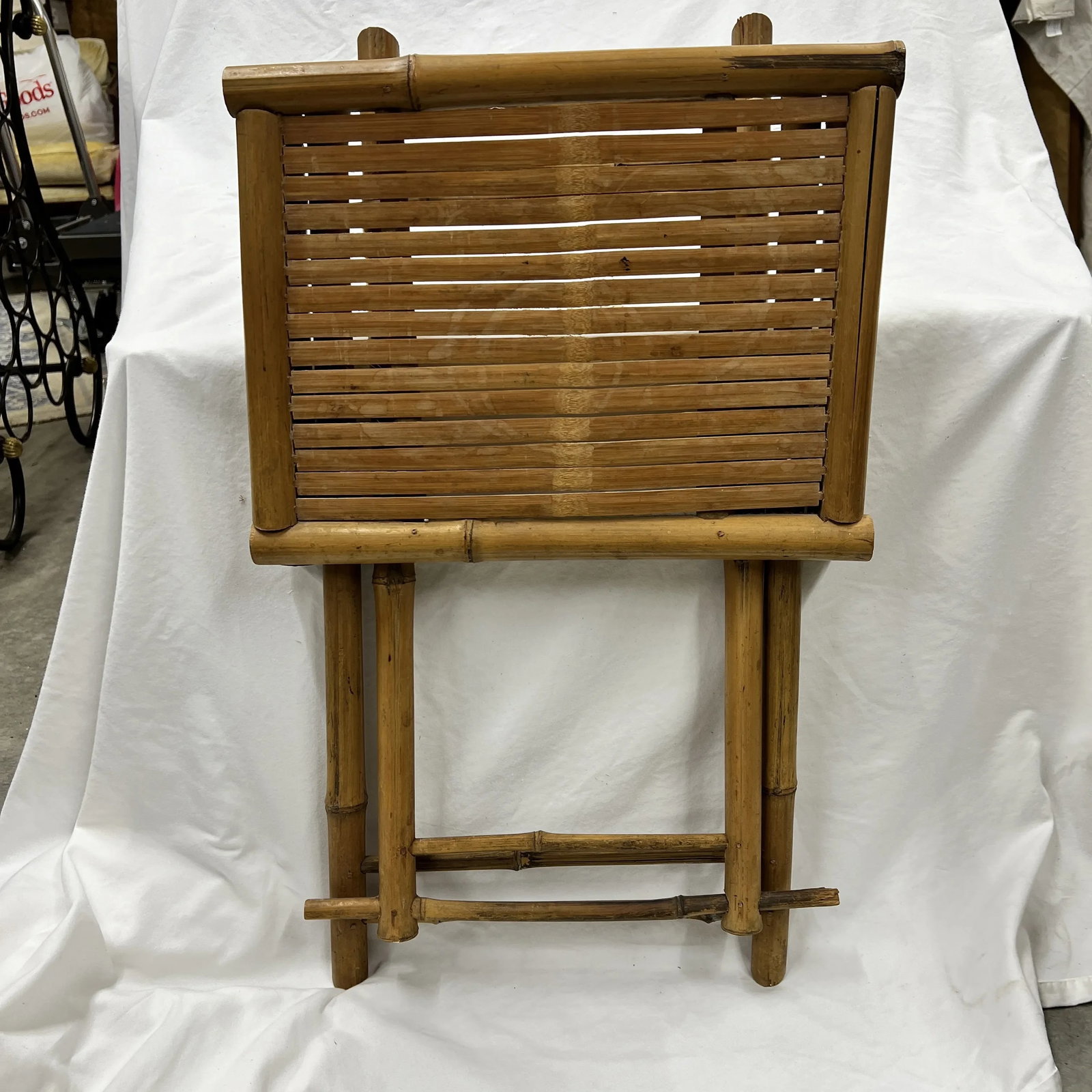 Folding Bamboo Side / Drink Table , Peg Construction - 3