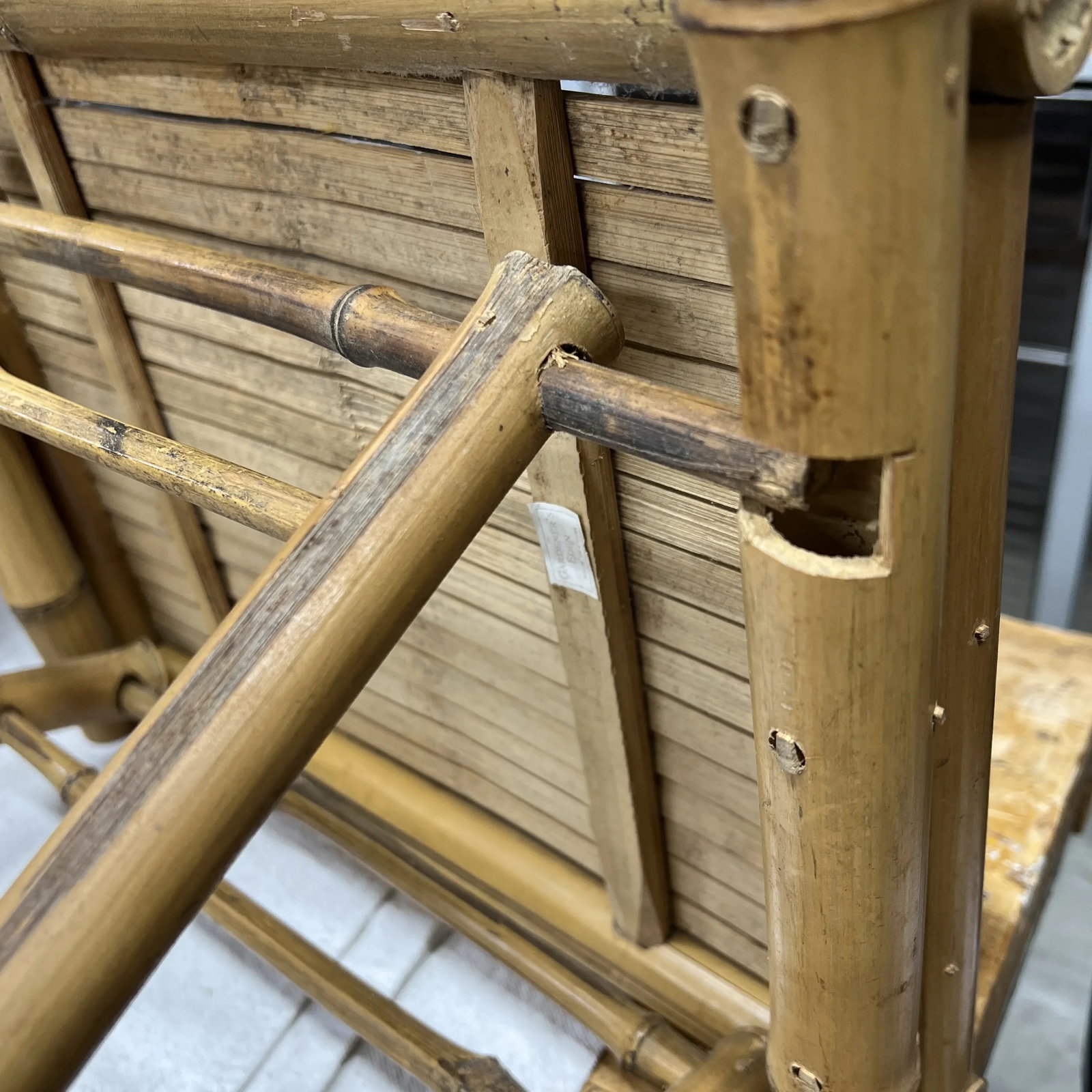 Folding Bamboo Side / Drink Table , Peg Construction - 6