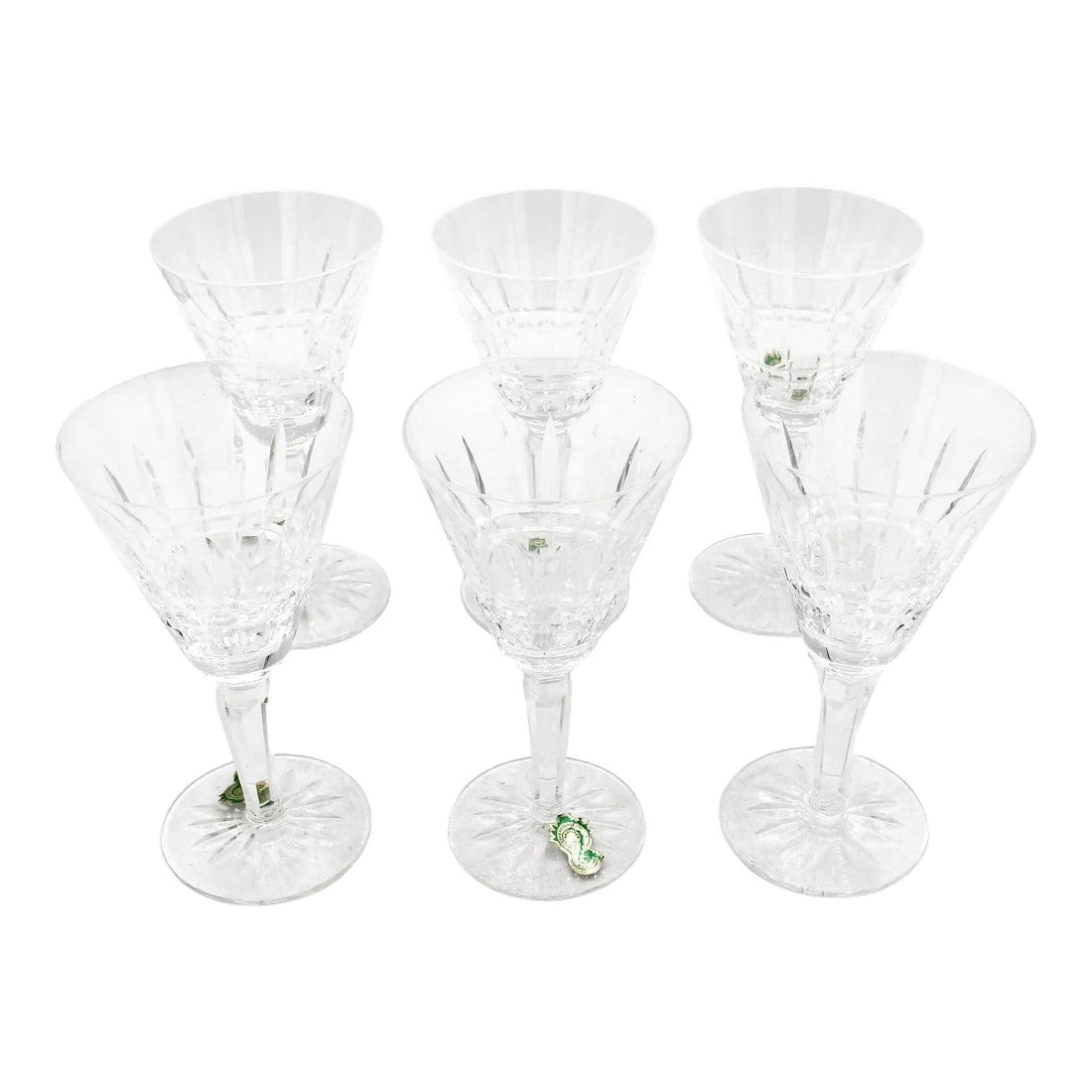 Circa 1970 Set of 6 Glenmore by Waterford White Wine Glasses: Circa 1970 set of 6 Glenmore by Waterford white wine glasses. Used once & stored, one owner. Retain labels. 6.25" h., 3.13" dia. Condition: Alterations: Original Condition Unaltered Imperfections: