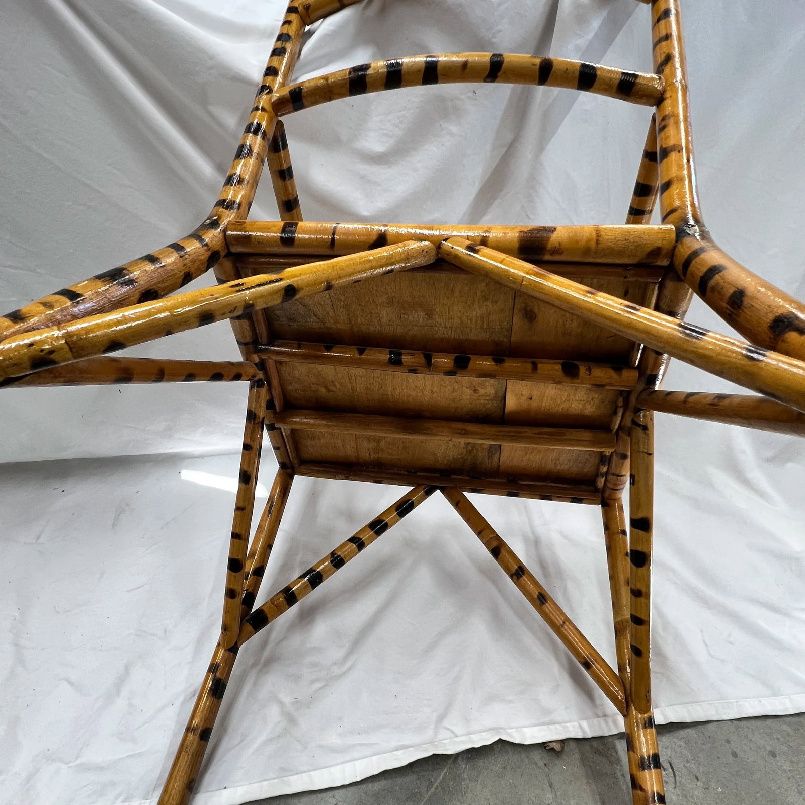 Burnt Bamboo Arm Chair With Woven Rattan Seat. - 7