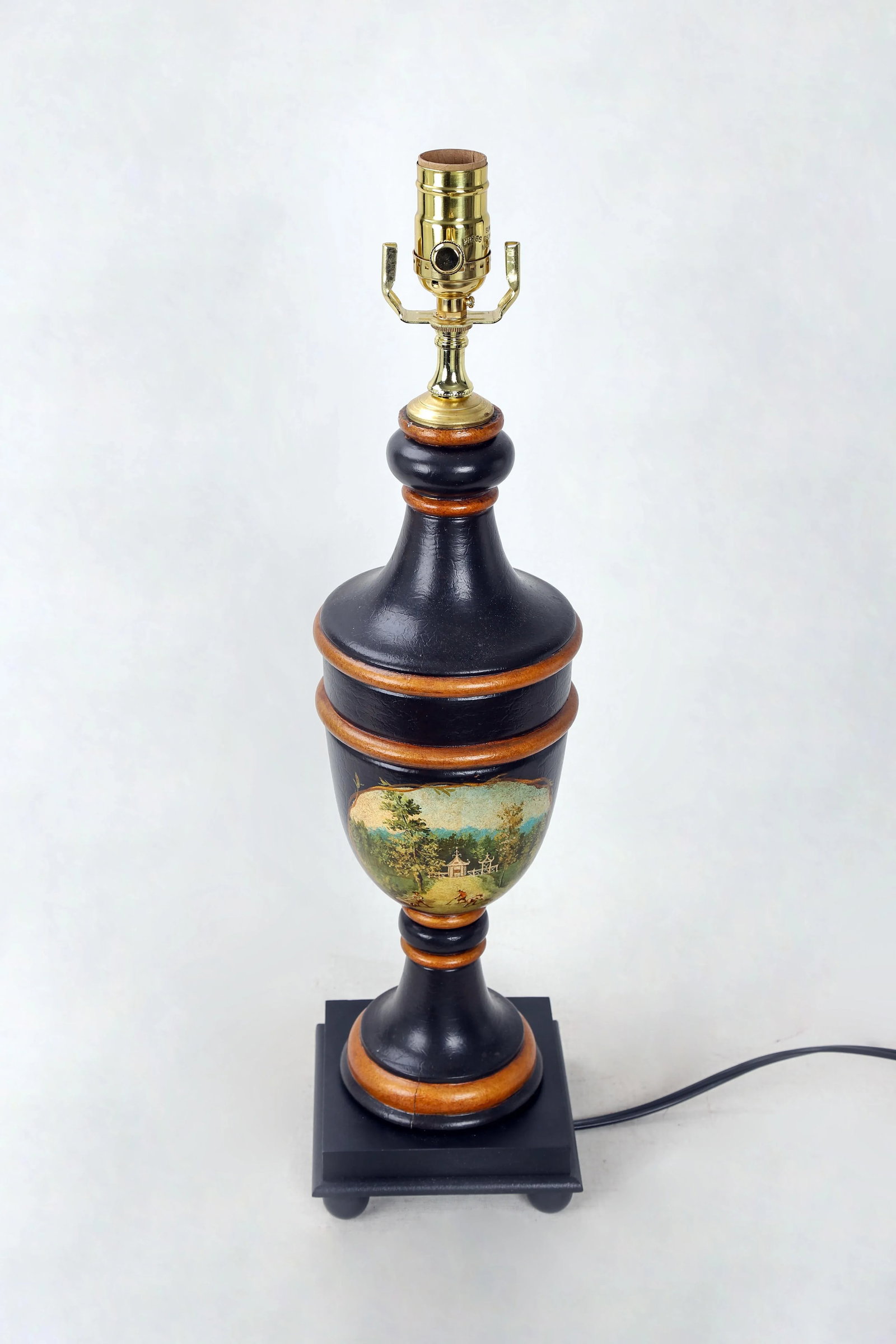 Vintage Black and Gold Color Trophy Lamp With Painted Scene - 2