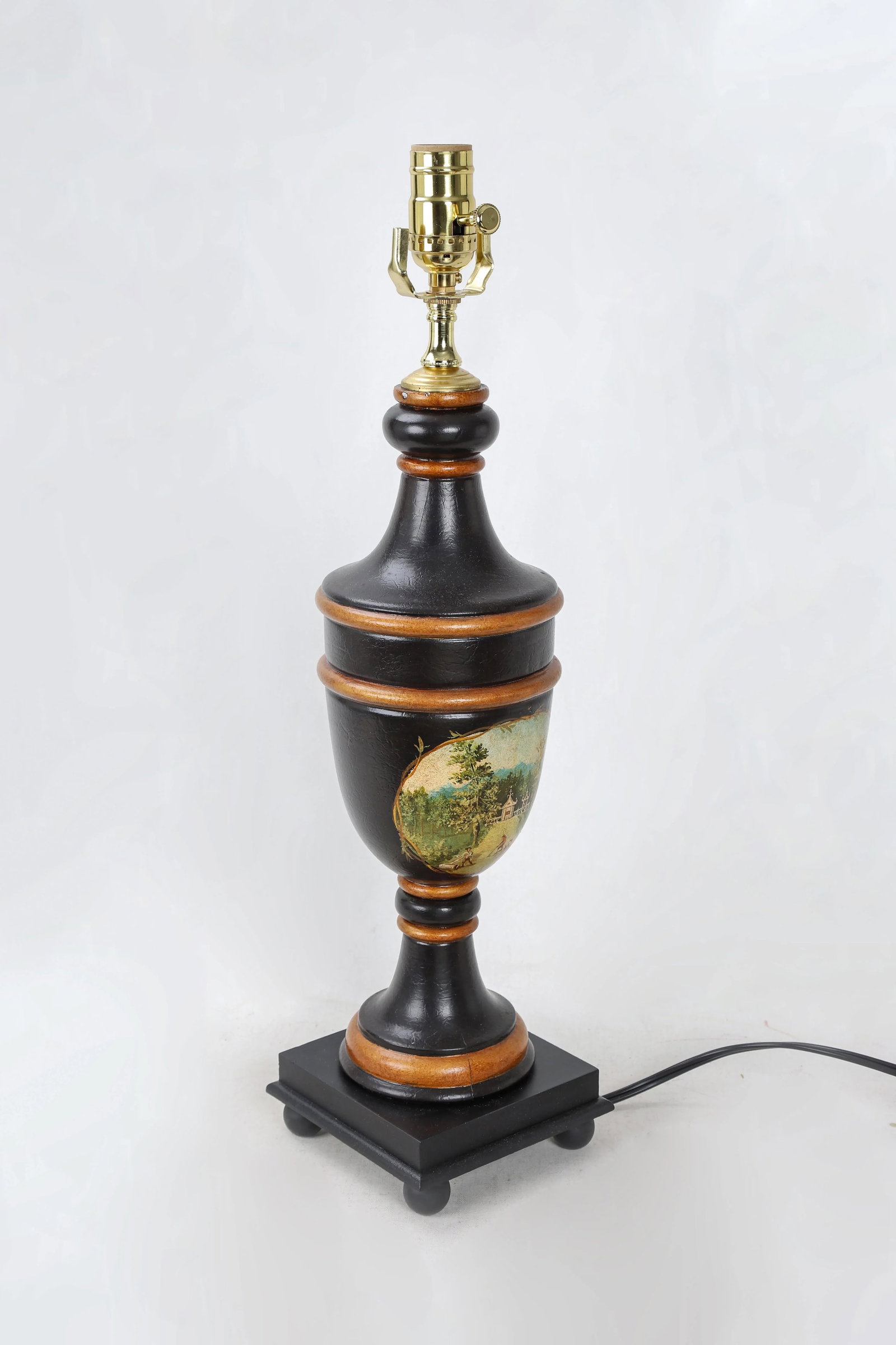 Vintage Black and Gold Color Trophy Lamp With Painted Scene - 3