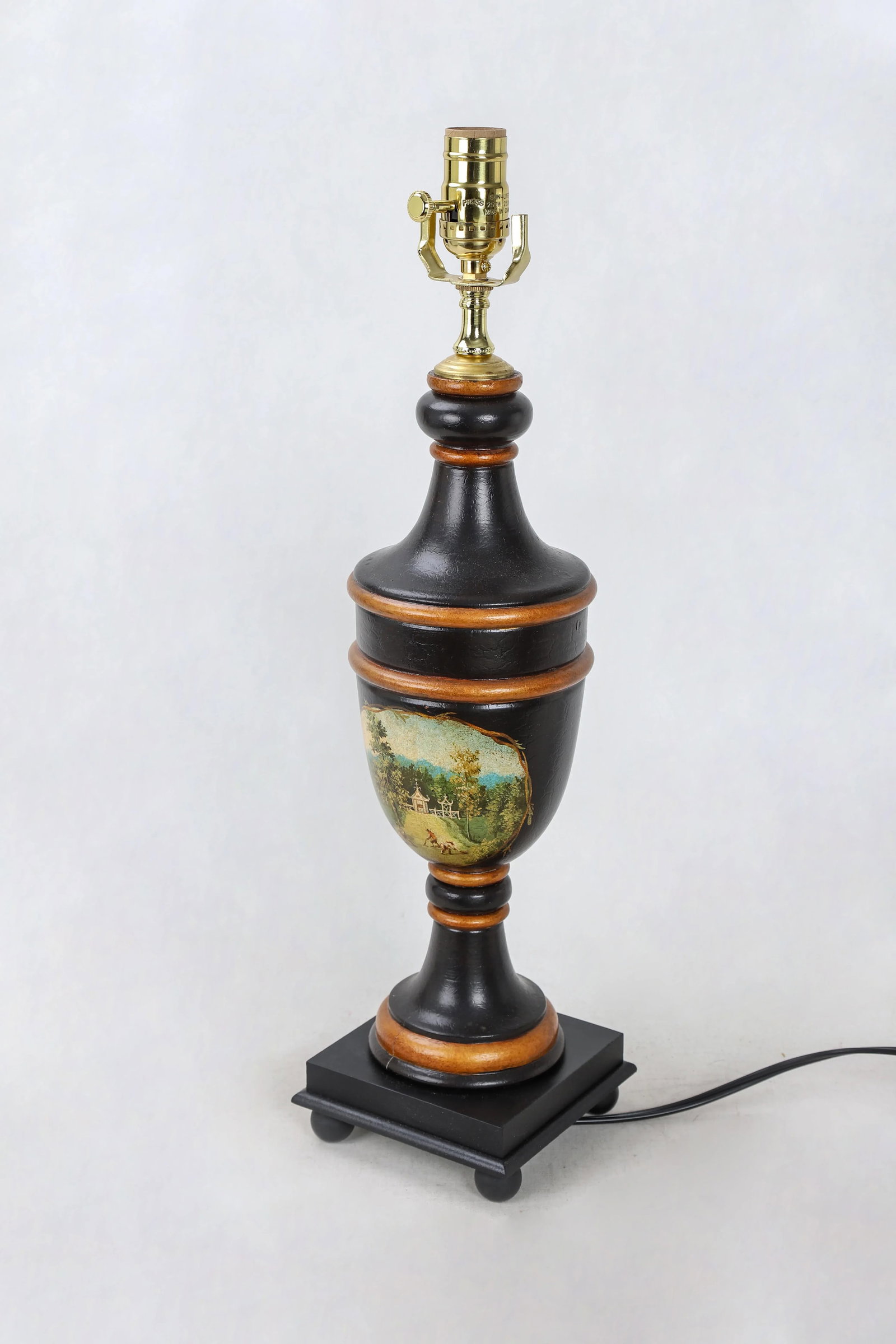 Vintage Black and Gold Color Trophy Lamp With Painted Scene - 4