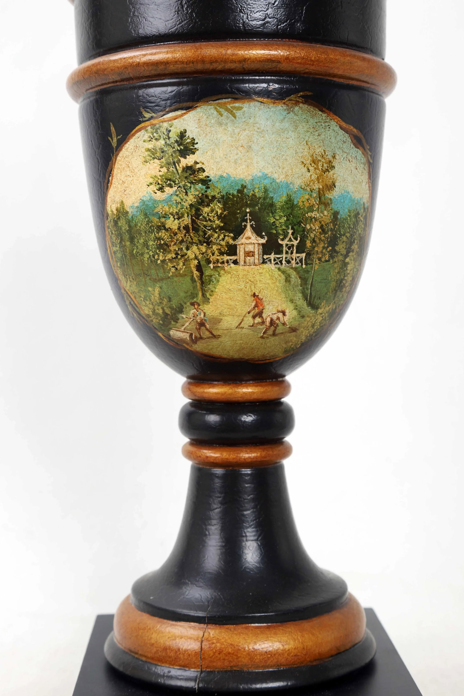 Vintage Black and Gold Color Trophy Lamp With Painted Scene - 6