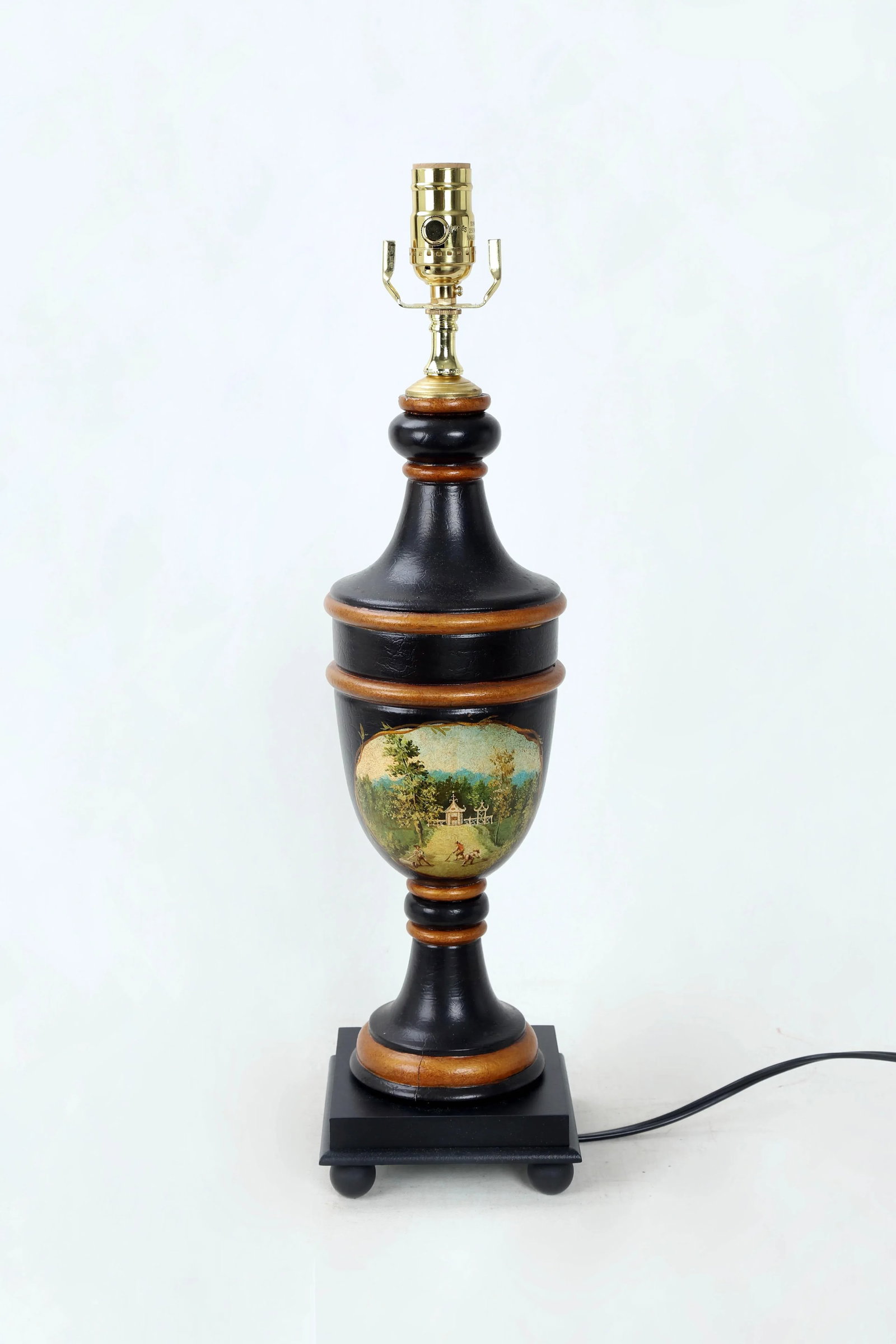 Vintage Black and Gold Color Trophy Lamp With Painted Scene - 8