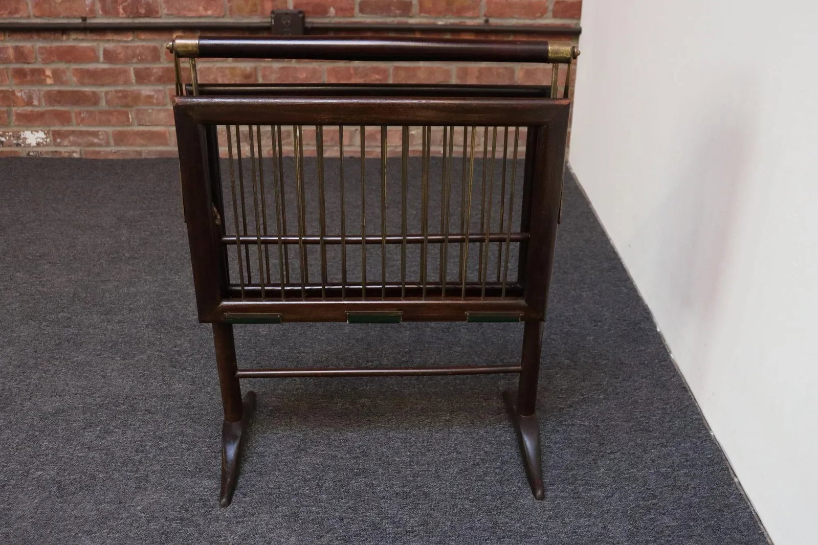 Vintage Italian Mahogany and Brass Collapsible Magazine Rack by Cesare Lacca - 6