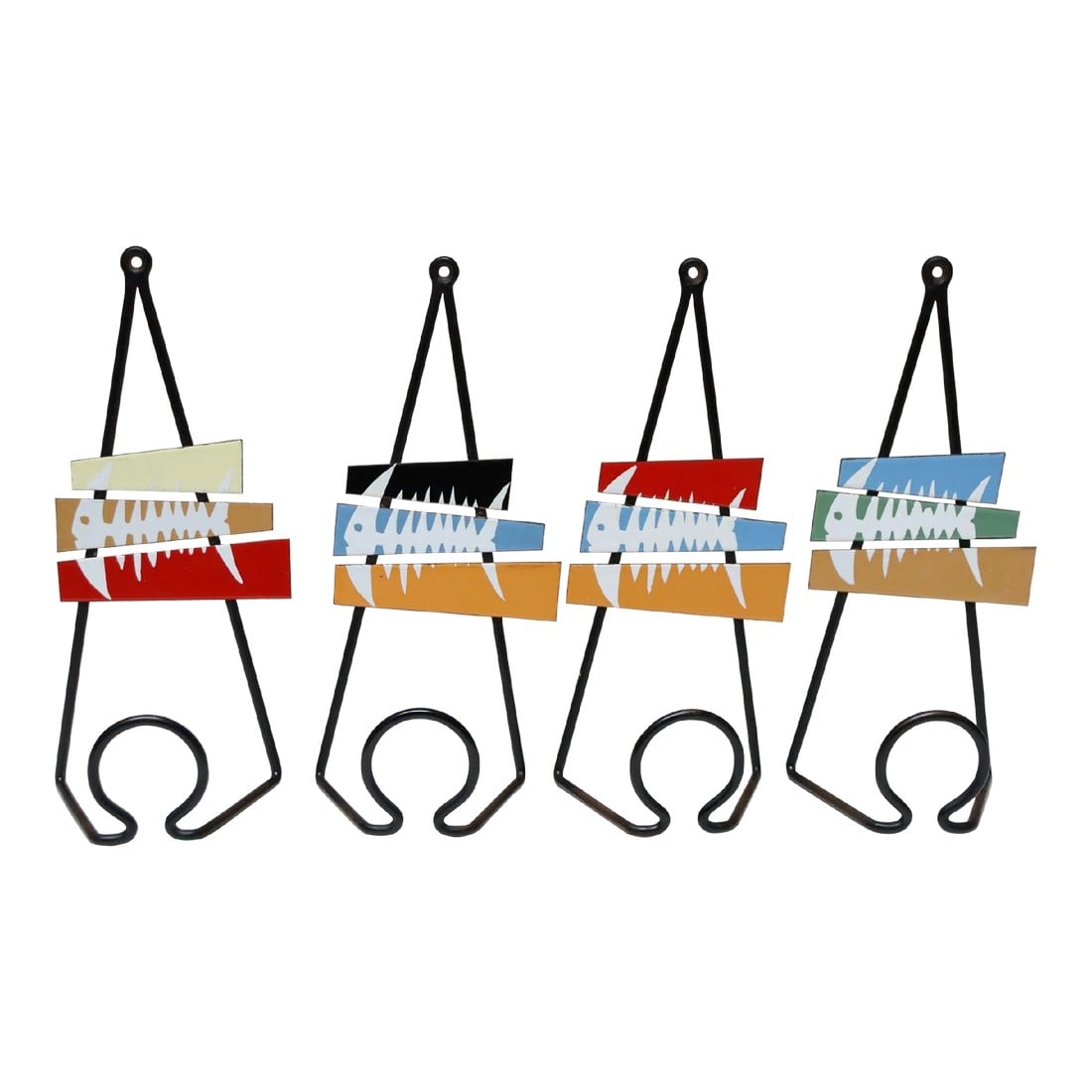 Set of Four Italian Modern Enamel and Steel "Fish" Mounted Coat Hooks by Siva (1 of 12)