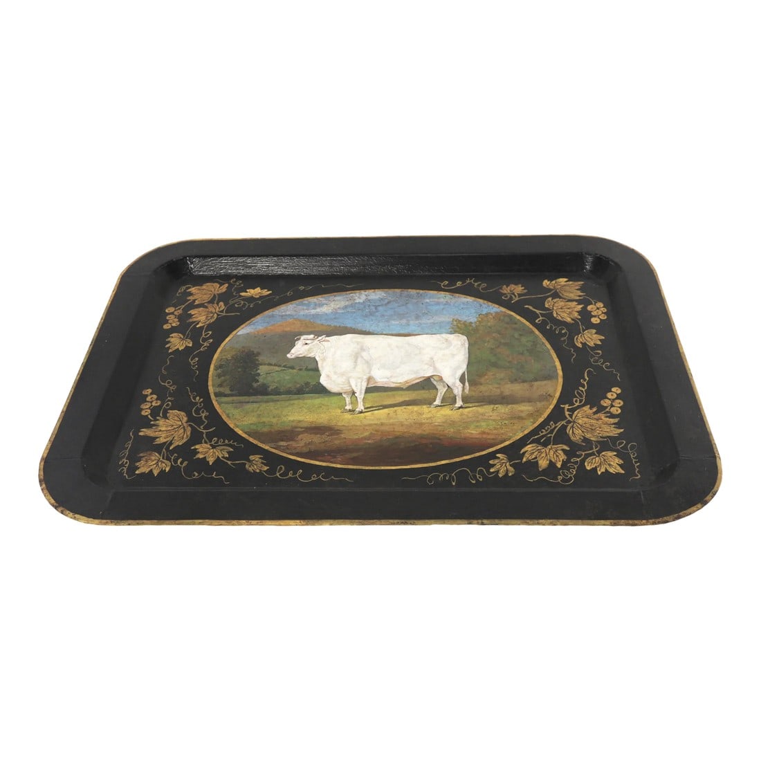20th Century Hand-Painted English Countryside Art Decorative Metal Tray: 20th Century Hand-Painted English Countryside Art Decorative Metal Tray These pieces are derived from English Countryside Art from the early to mid-19th century. Tray art became popular during the
