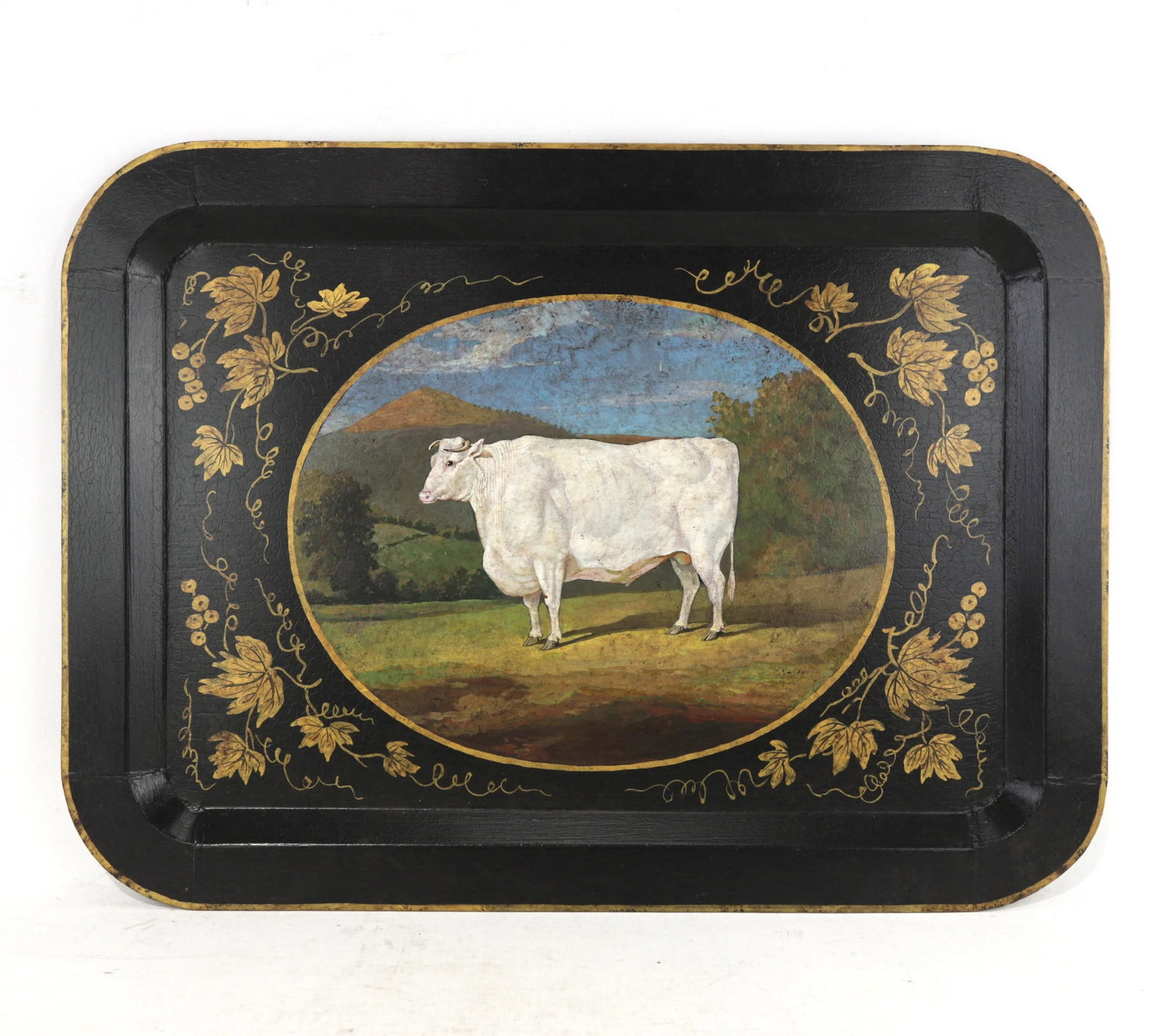20th Century Hand-Painted English Countryside Art Decorative Metal Tray - 2