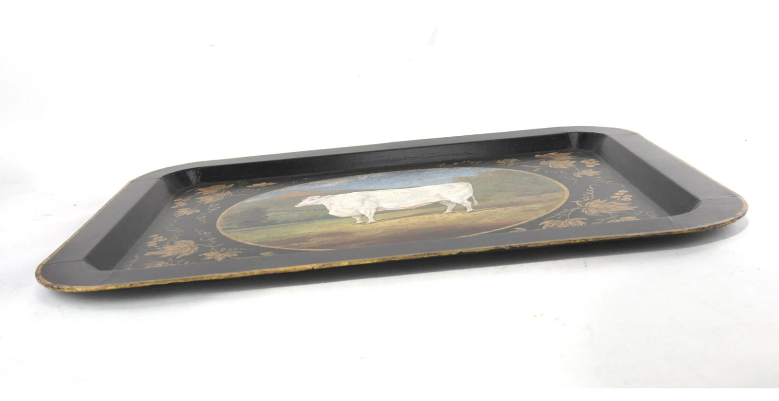 20th Century Hand-Painted English Countryside Art Decorative Metal Tray - 3
