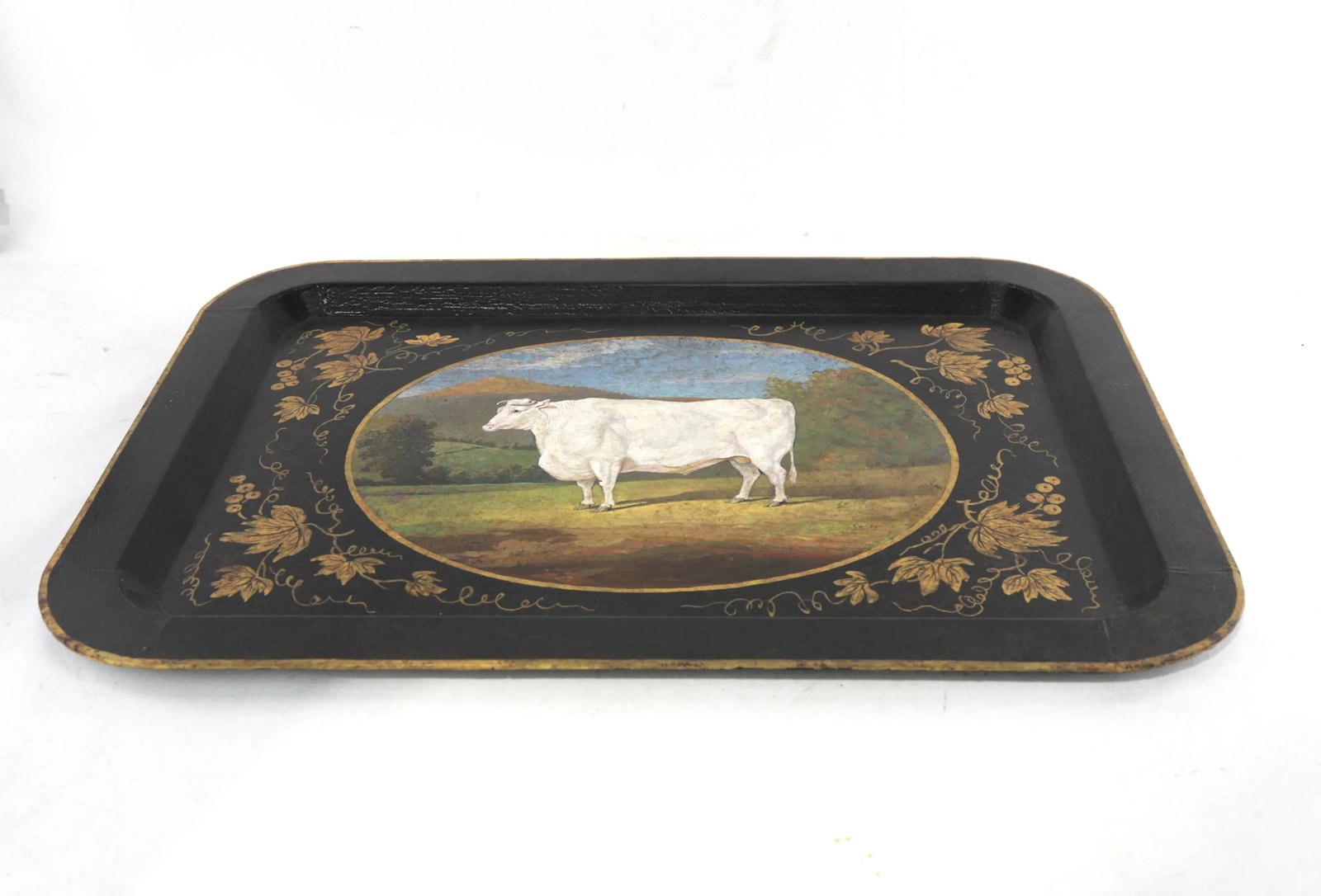 20th Century Hand-Painted English Countryside Art Decorative Metal Tray - 4