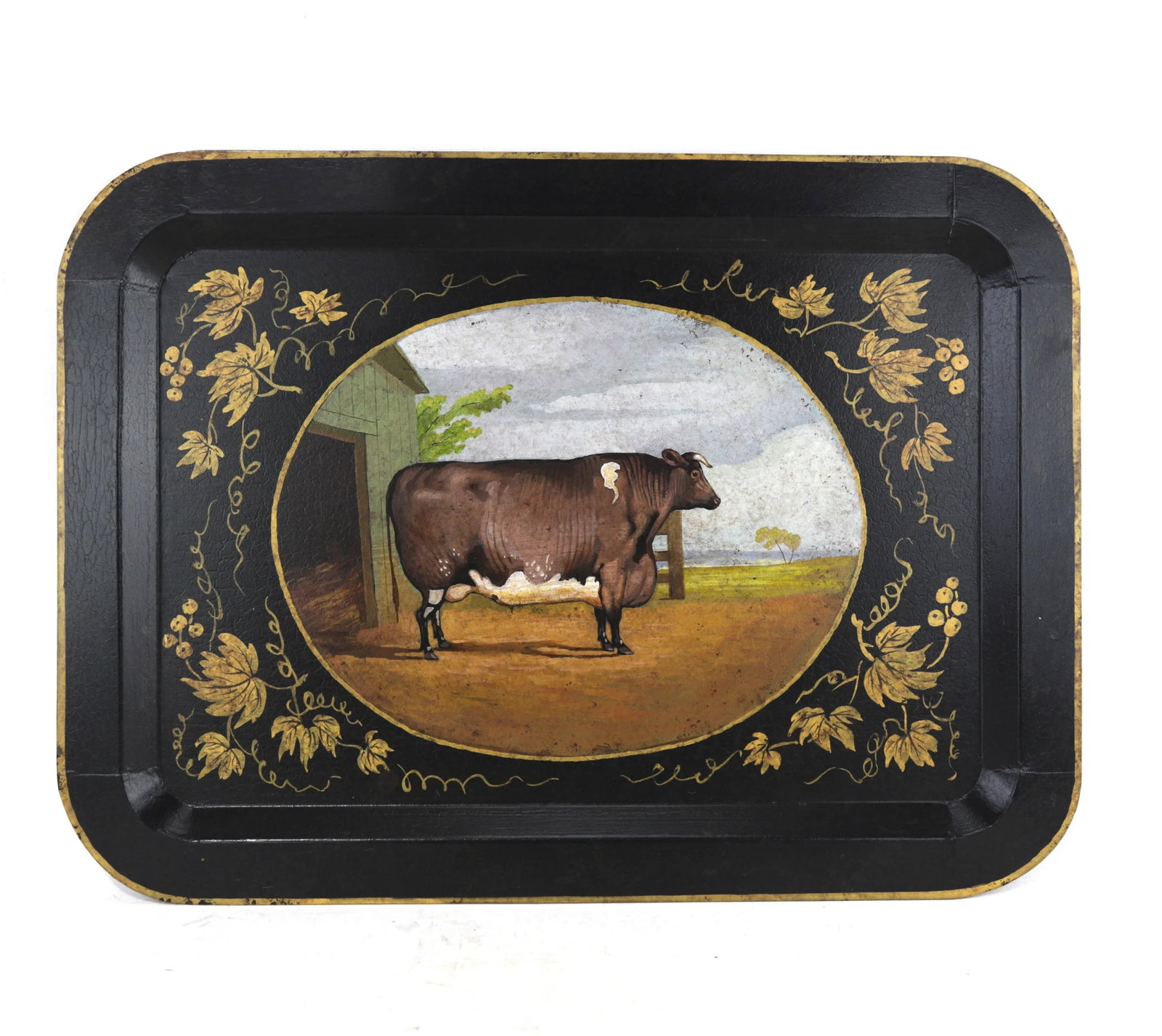 20th Century Hand-Painted English Countryside Art Decorative Metal Tray - 12