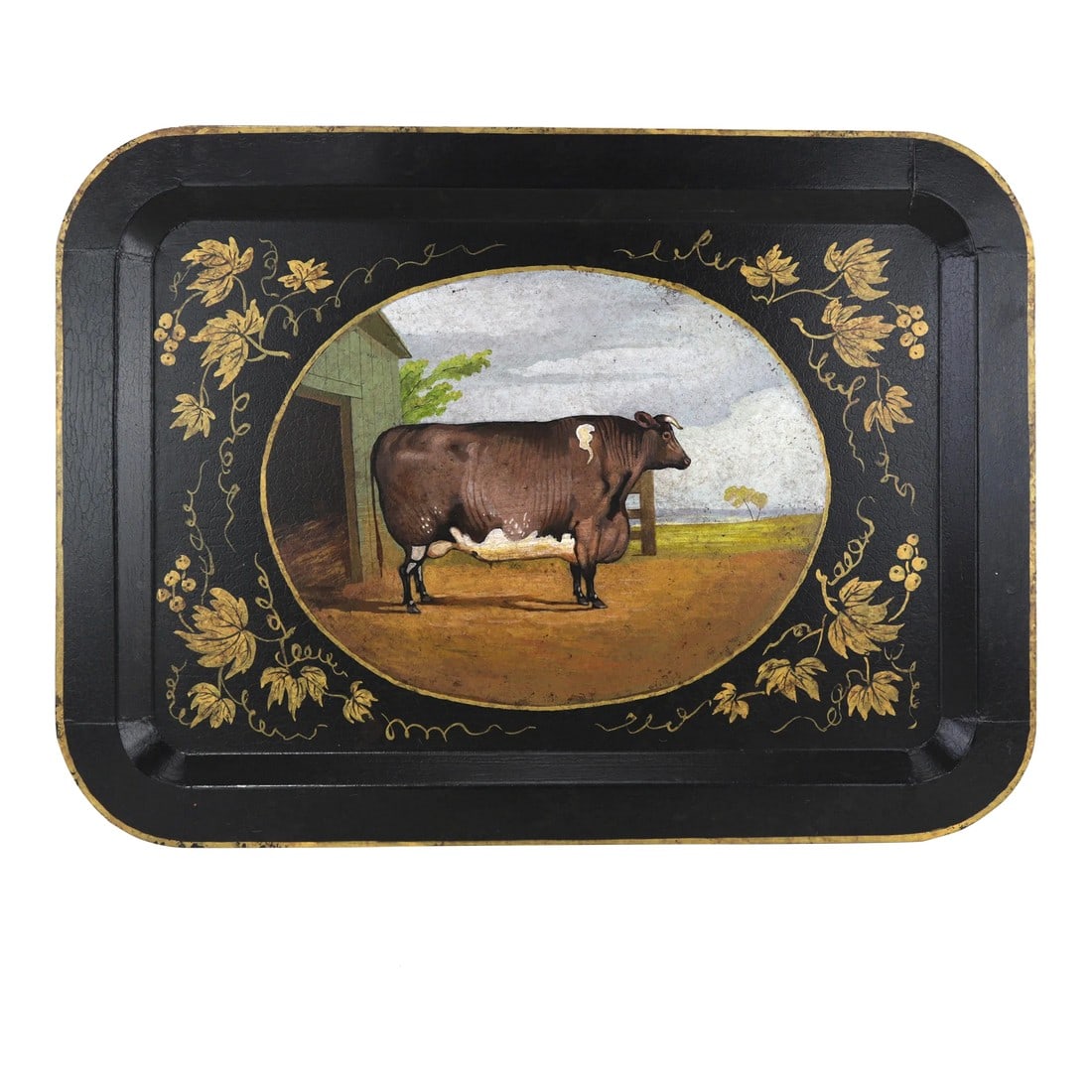 20th Century Hand-Painted English Countryside Art Decorative Metal Tray: This lamp works properly, and other parts may have slight signs of aging, fading or use, such as scratches, dents and wear.These pieces are derived from English Countryside Art from the early to