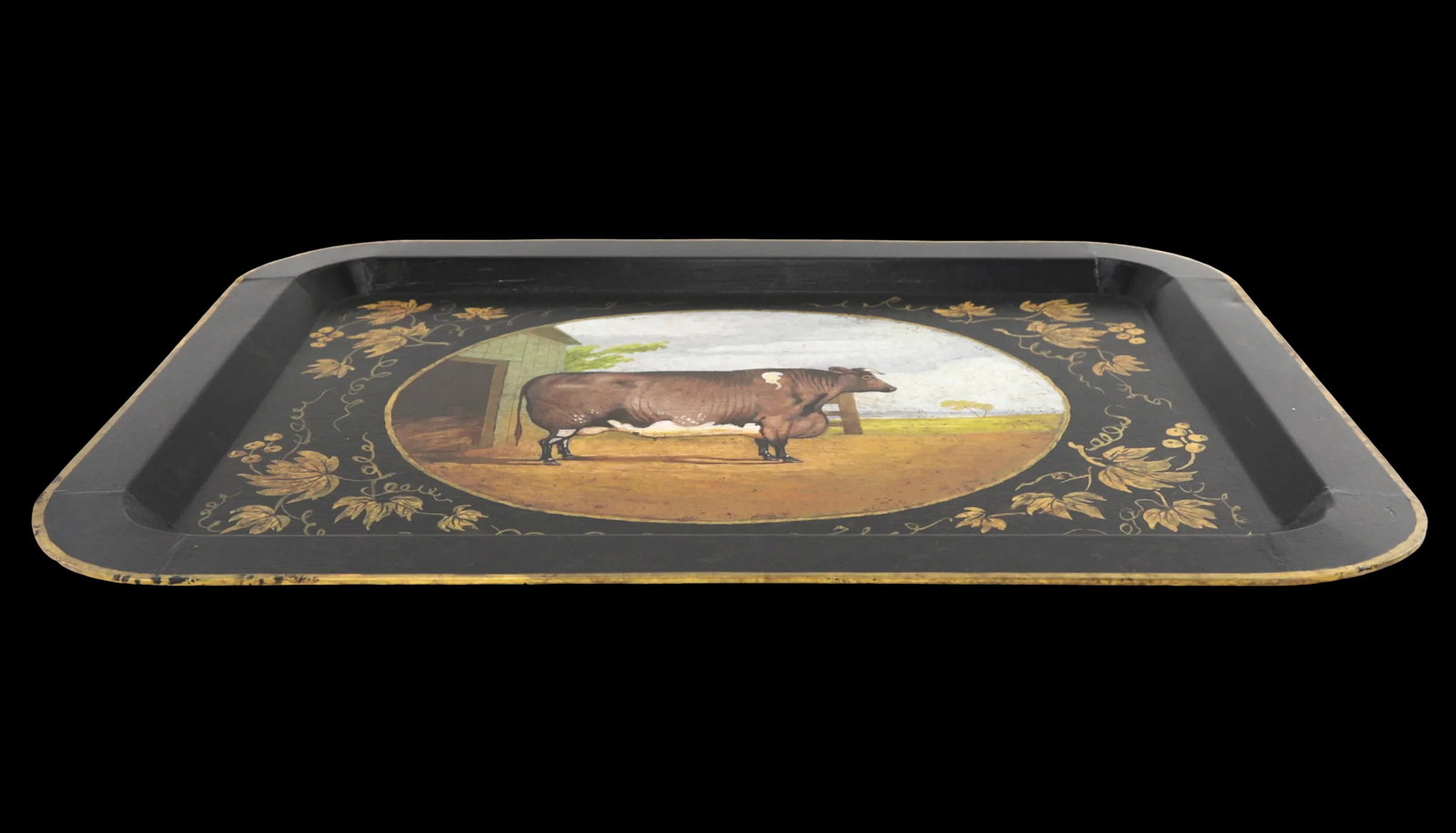 20th Century Hand-Painted English Countryside Art Decorative Metal Tray - 2
