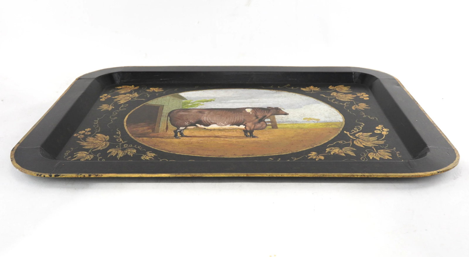 20th Century Hand-Painted English Countryside Art Decorative Metal Tray - 4