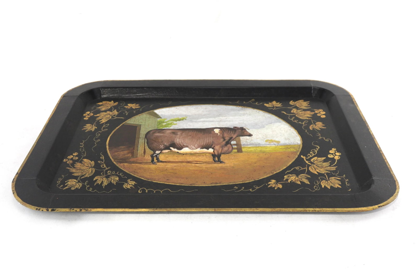 20th Century Hand-Painted English Countryside Art Decorative Metal Tray - 5
