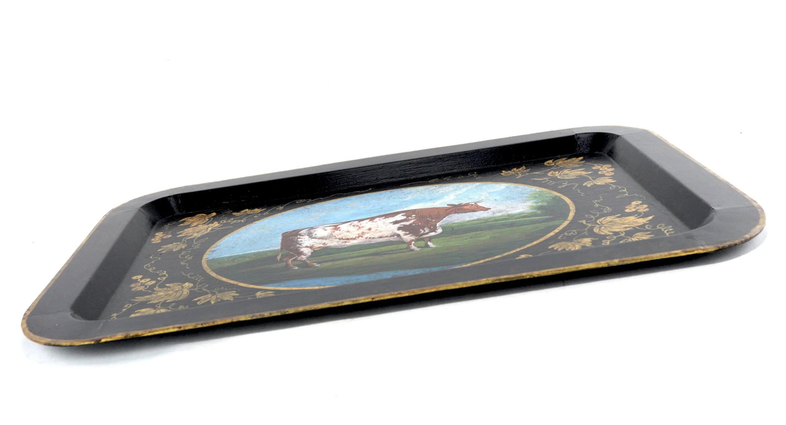 20th Century Hand-Painted English Countryside Art Decorative Metal Tray - 2