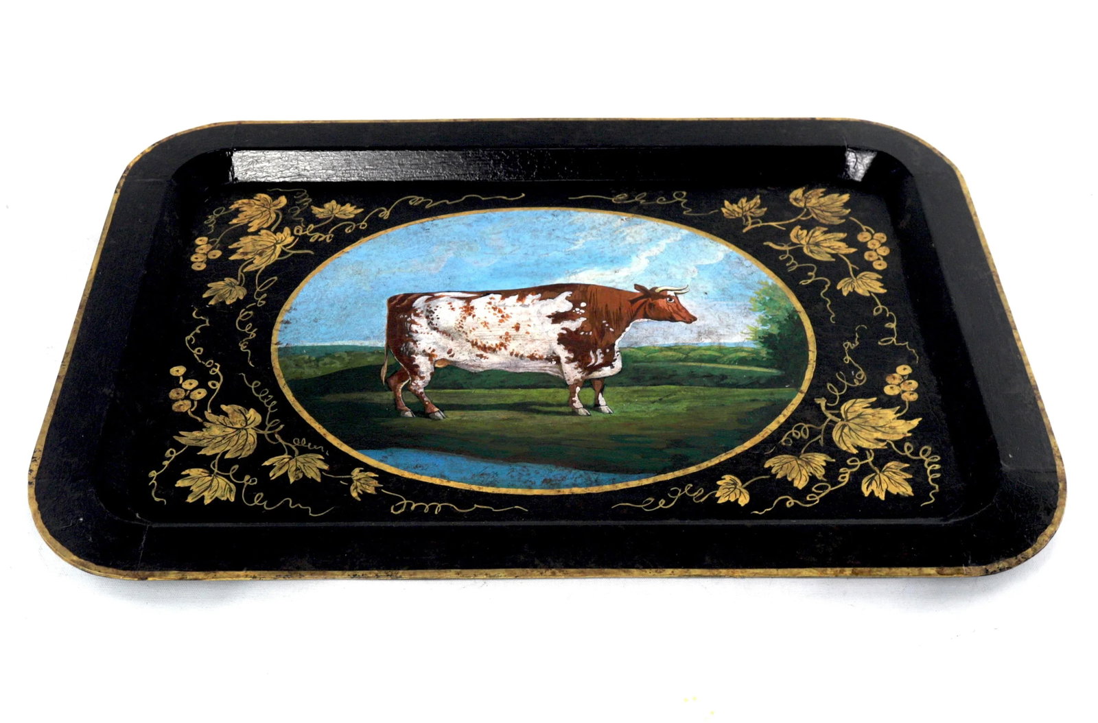 20th Century Hand-Painted English Countryside Art Decorative Metal Tray - 3