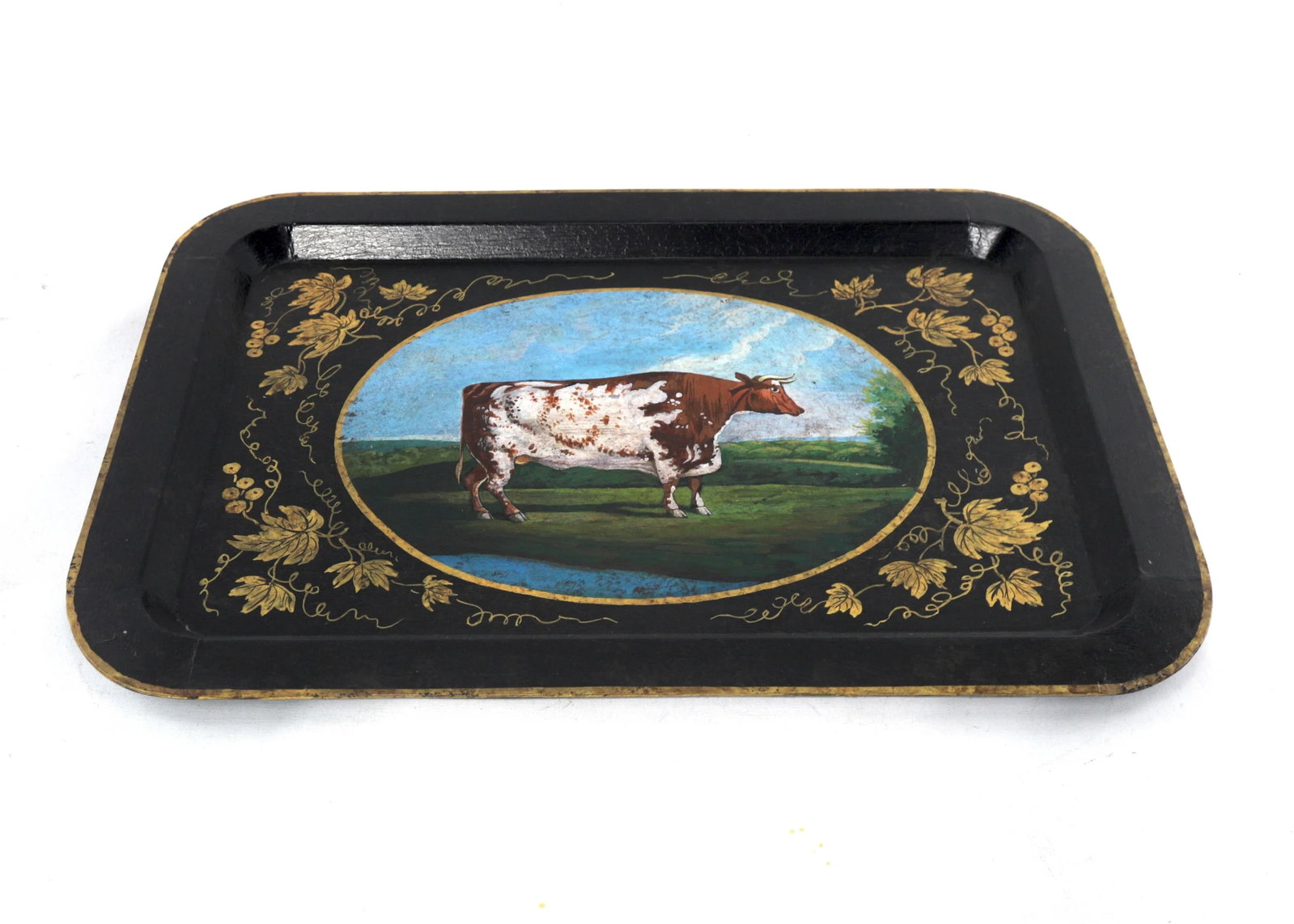 20th Century Hand-Painted English Countryside Art Decorative Metal Tray - 4