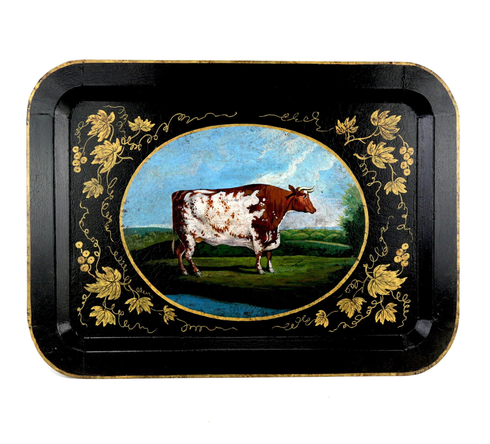 20th Century Hand-Painted English Countryside Art Decorative Metal Tray - 6
