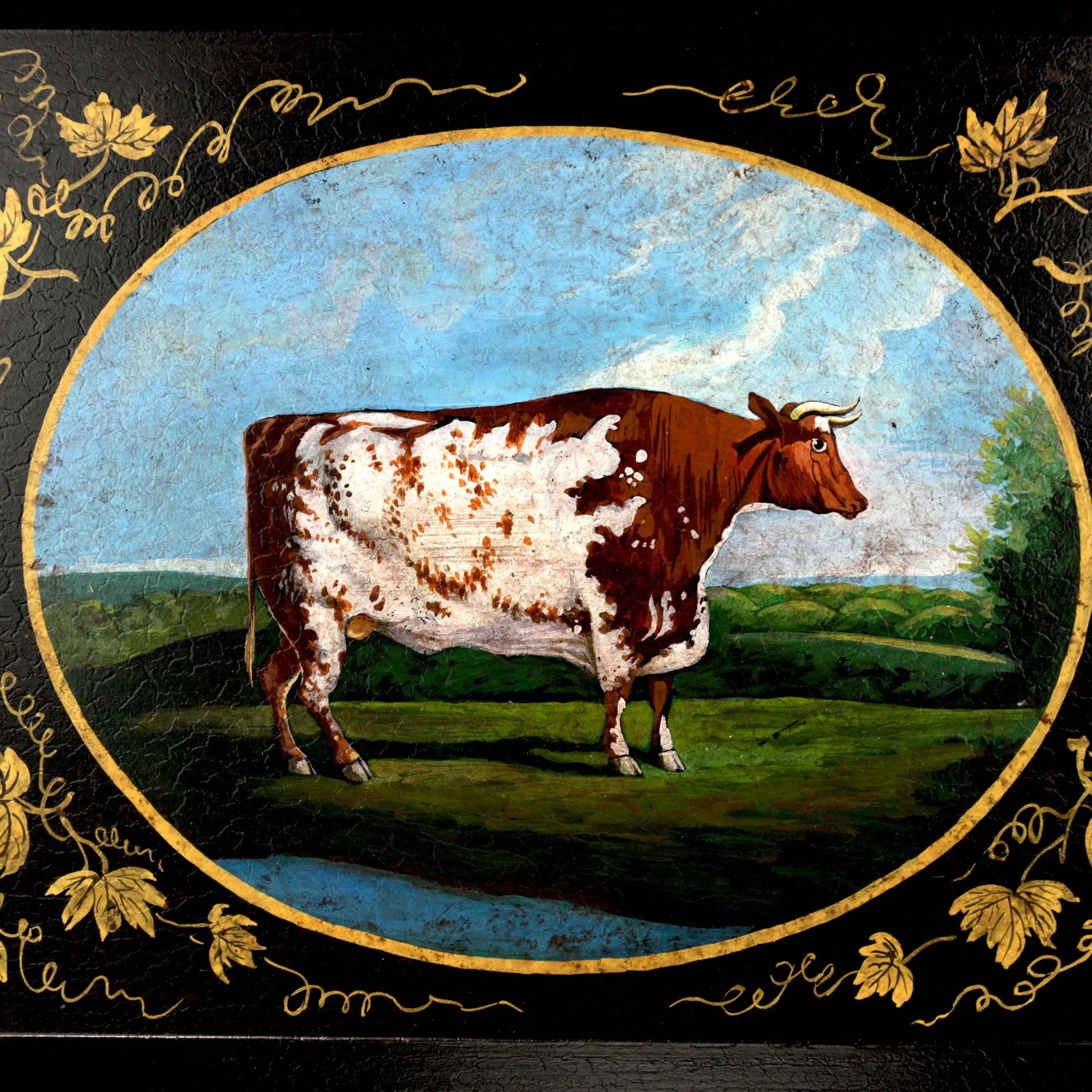 20th Century Hand-Painted English Countryside Art Decorative Metal Tray - 7