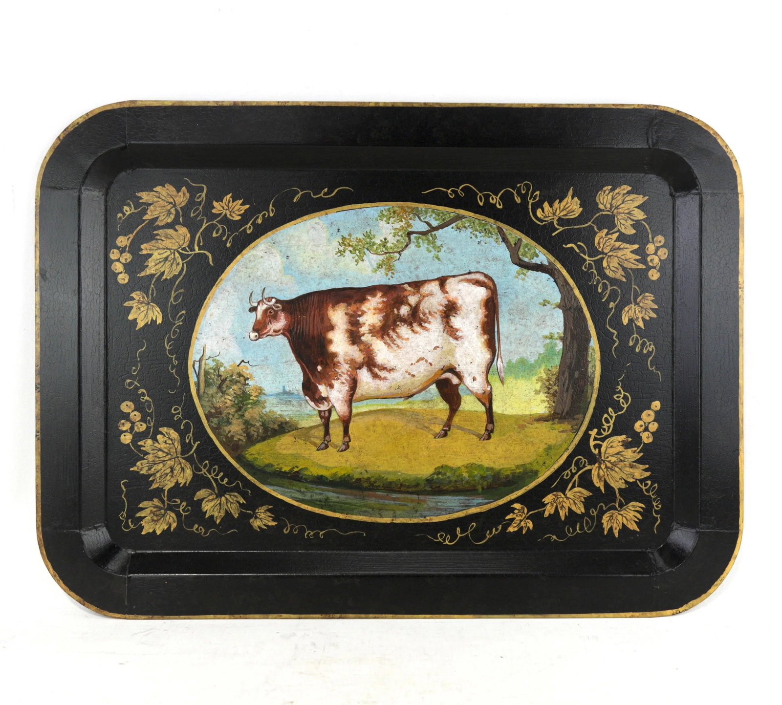 20th Century Hand-Painted English Countryside Art Decorative Metal Tray - 11