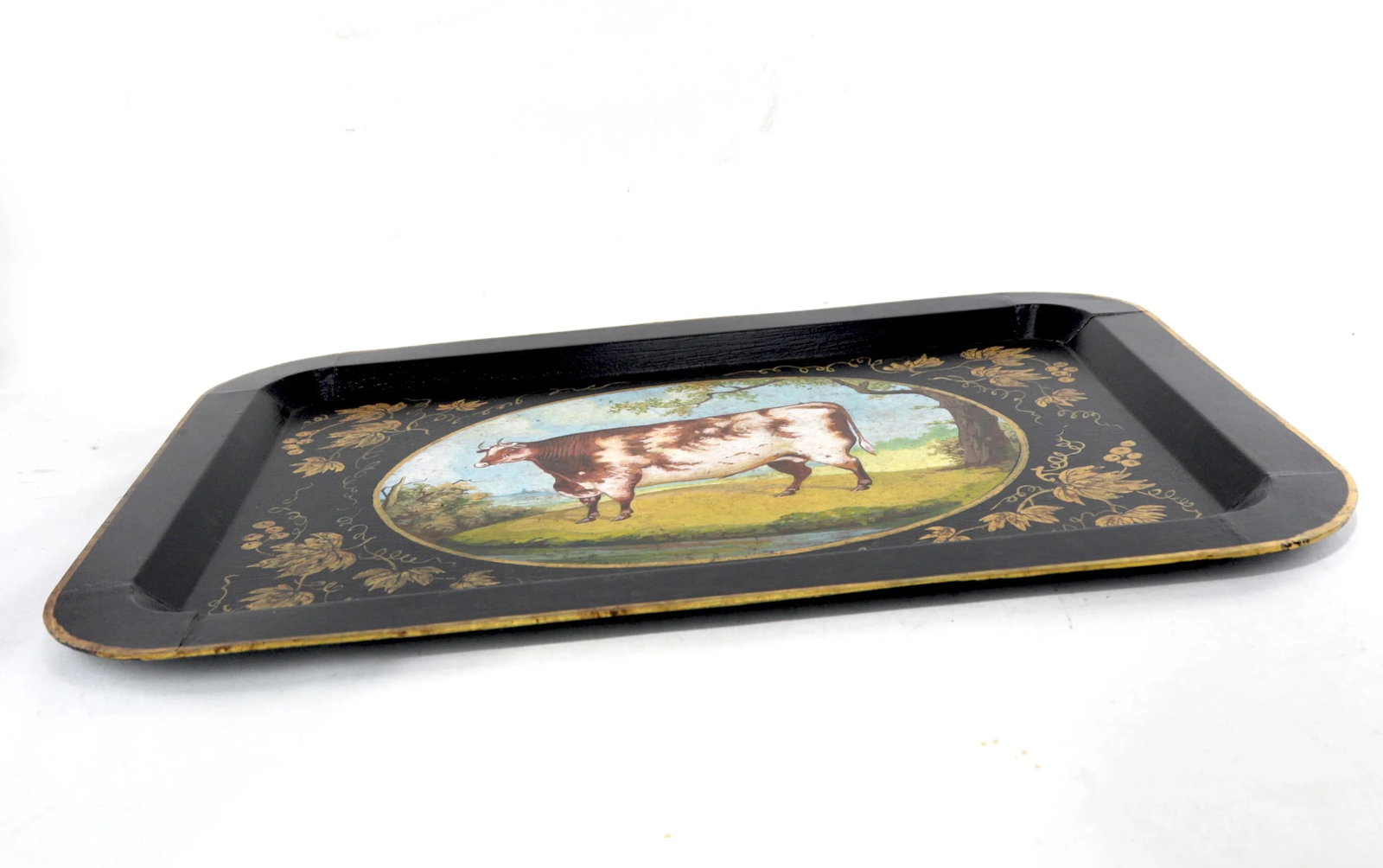 20th Century Hand-Painted English Countryside Art Decorative Metal Tray - 2