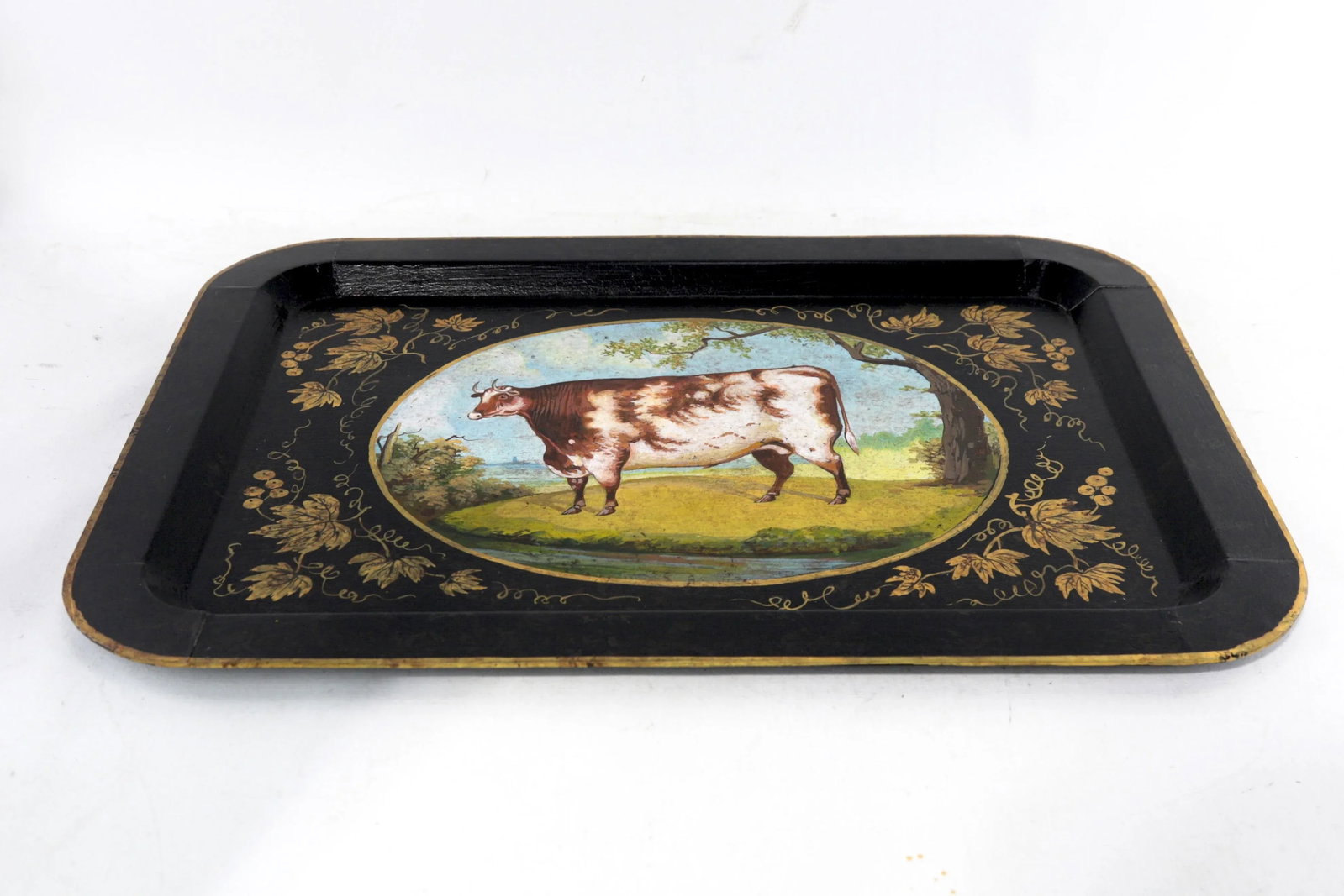 20th Century Hand-Painted English Countryside Art Decorative Metal Tray - 3