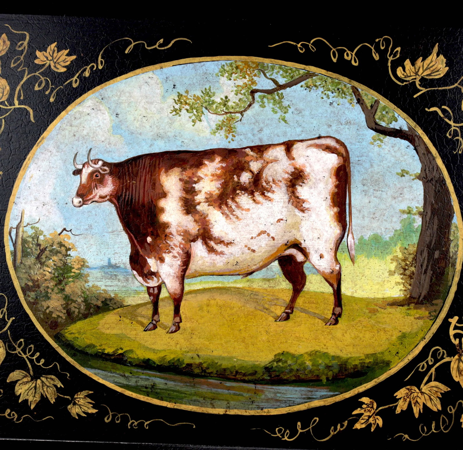 20th Century Hand-Painted English Countryside Art Decorative Metal Tray - 5