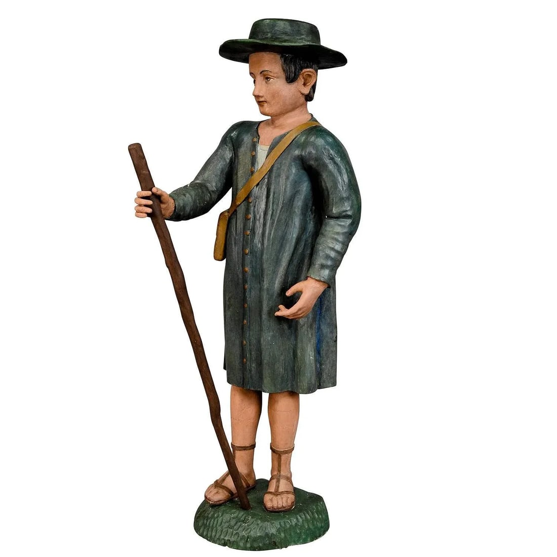 Mid 19th Century Antique Wooden Carved Crib Figurine of a Shepherd - 10