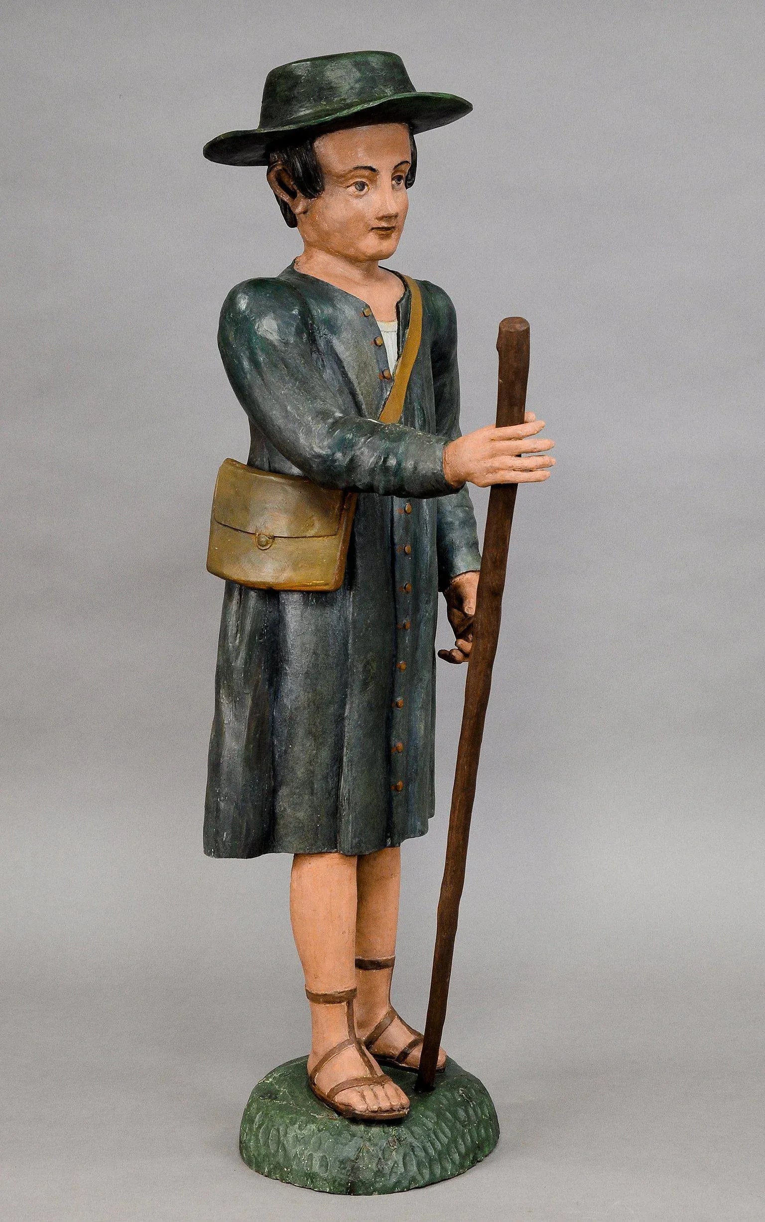 Mid 19th Century Antique Wooden Carved Crib Figurine of a Shepherd - 2