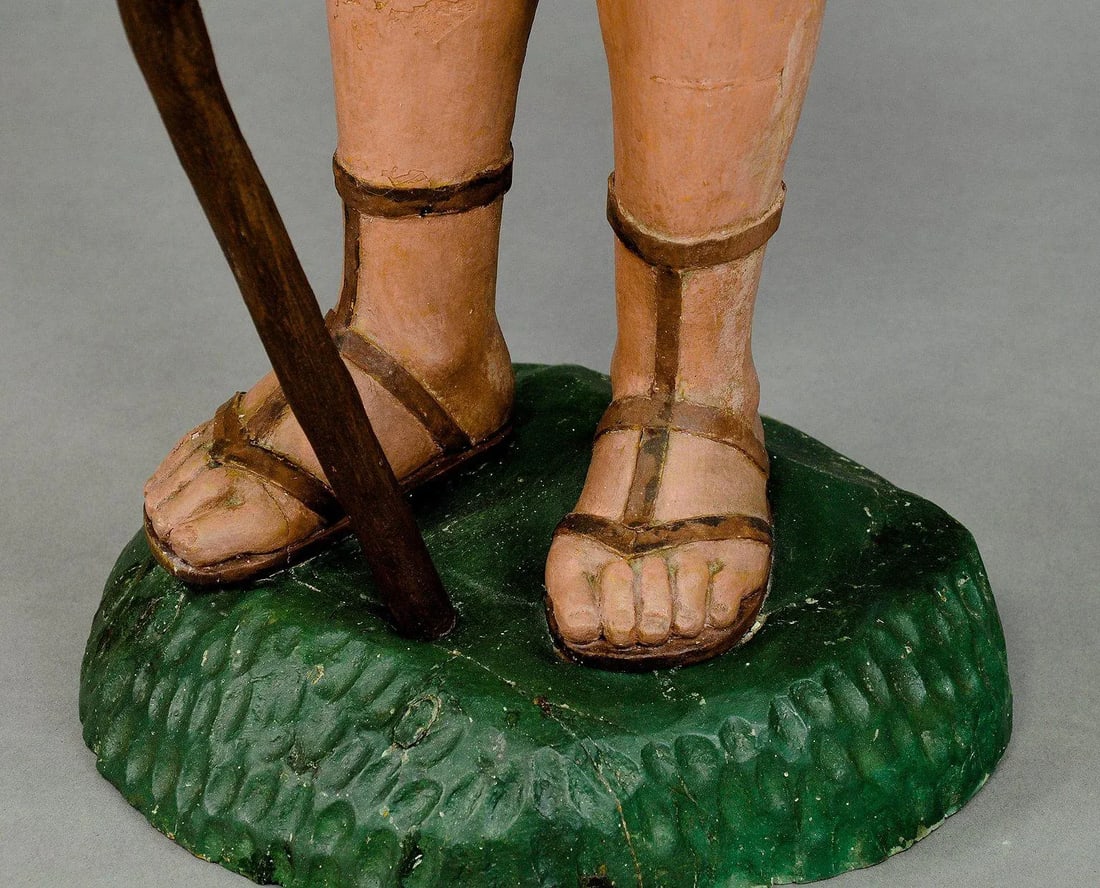 Mid 19th Century Antique Wooden Carved Crib Figurine of a Shepherd - 5