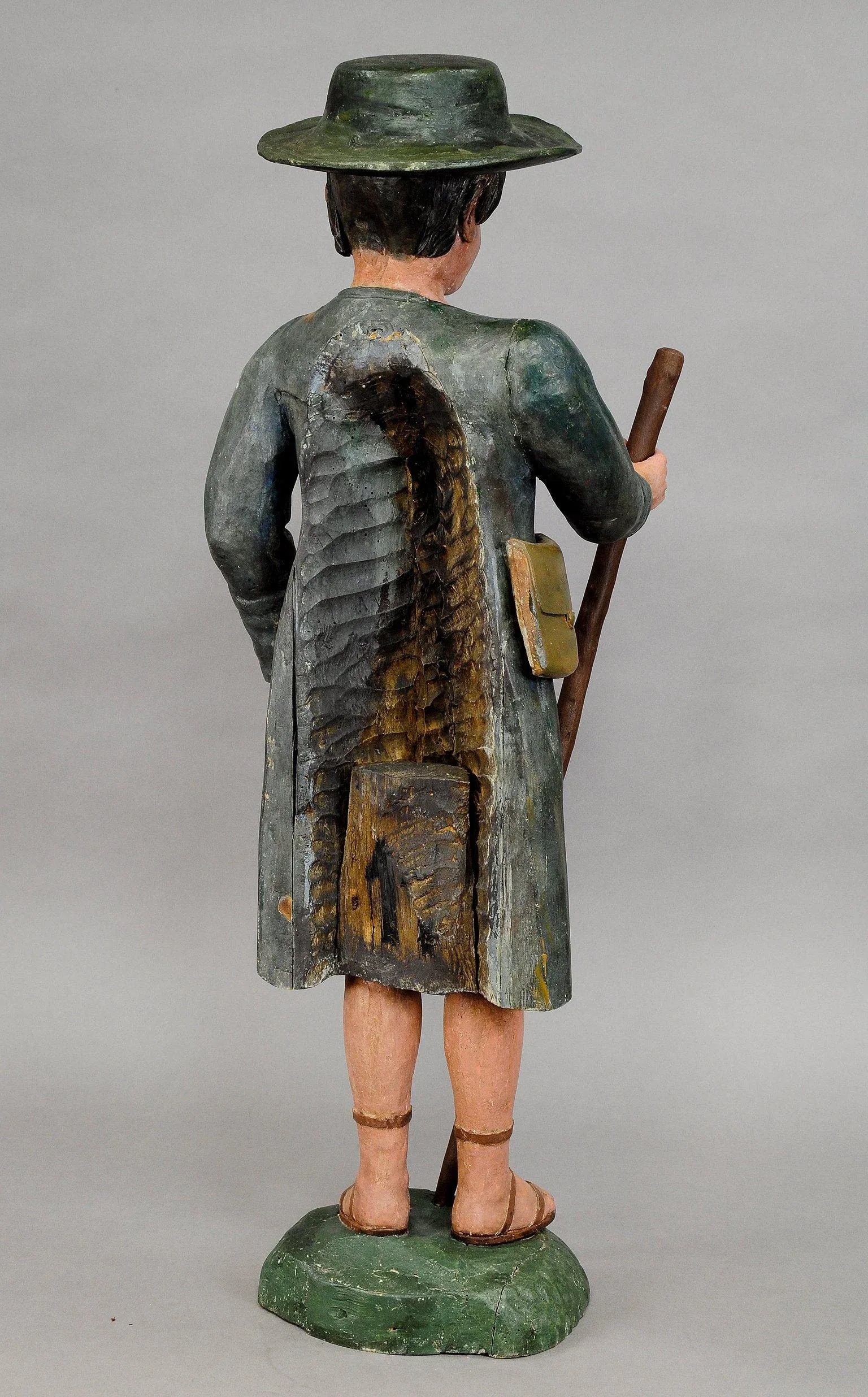 Mid 19th Century Antique Wooden Carved Crib Figurine of a Shepherd - 6