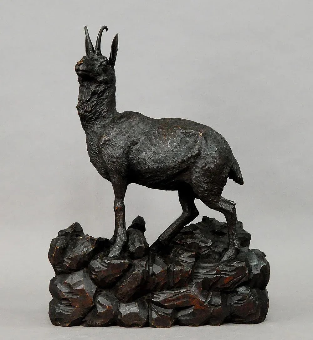 Black Forest Great Carved Wood Chamois Sculpture - 2
