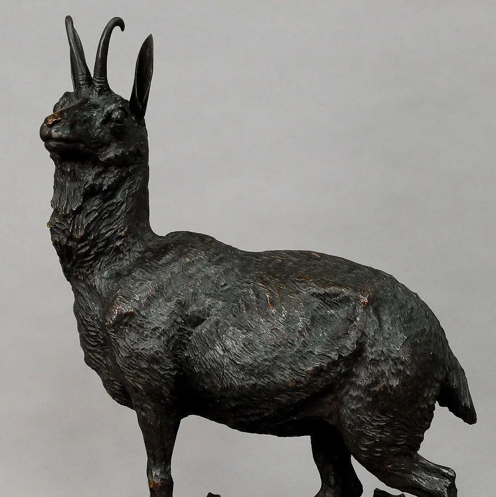 Black Forest Great Carved Wood Chamois Sculpture - 4